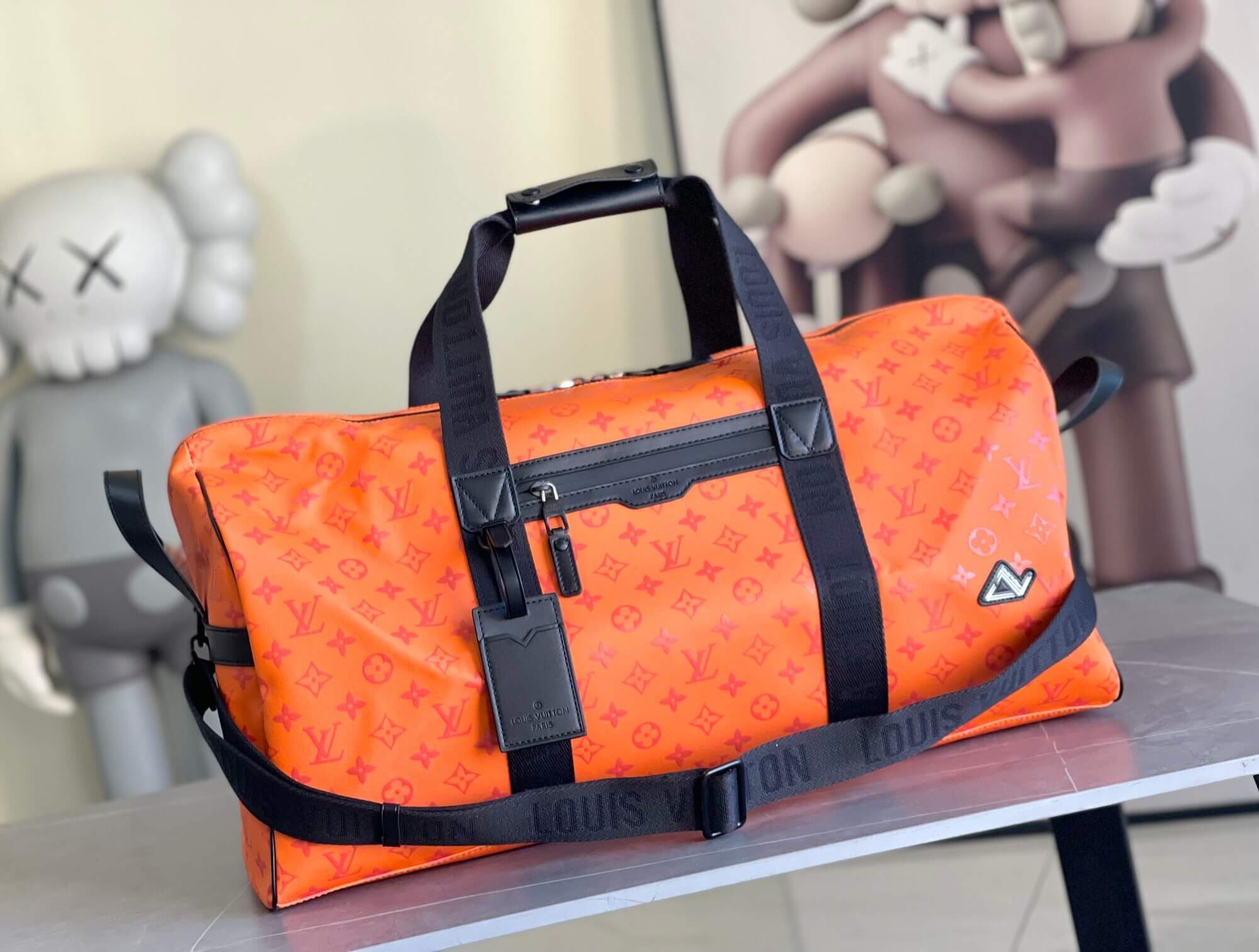 Louis Vuitton LV NBA Monogram Storm coated canvas Basketball Keepall 55 Sport Travel Shoulder Bag M12724 Orange M23801 White