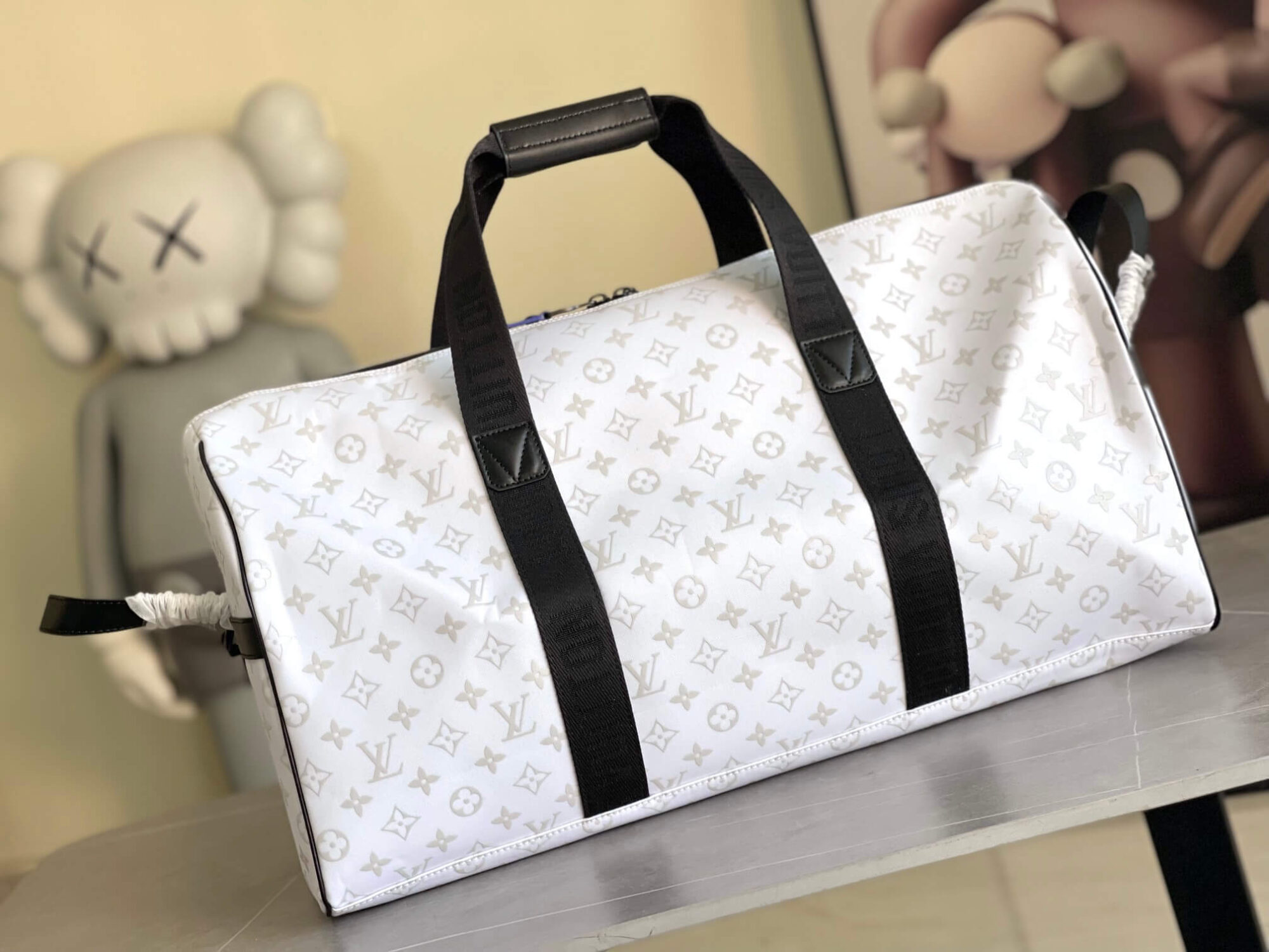 Louis Vuitton LV NBA Monogram Storm coated canvas Basketball Keepall 55 Sport Travel Shoulder Bag M12724 Orange M23801 White - Image 11
