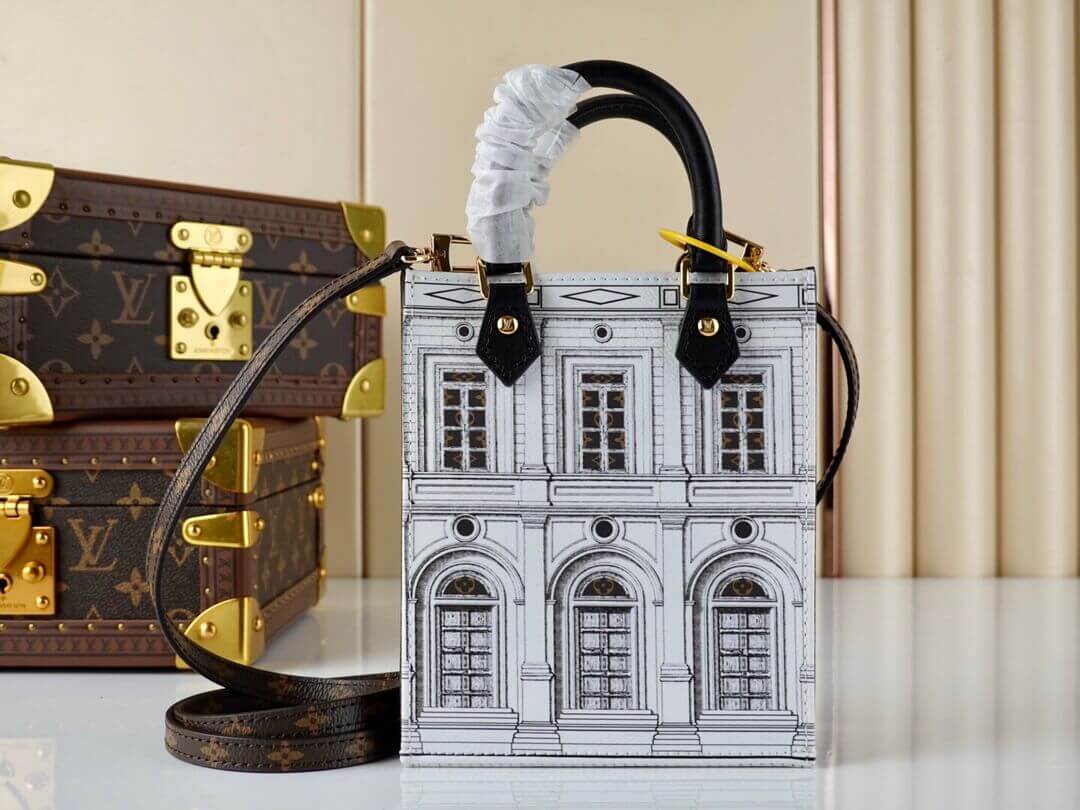Louis Vuitton LV Petit Sac Plat Organ Shoulder Handbag M80991 Black / White