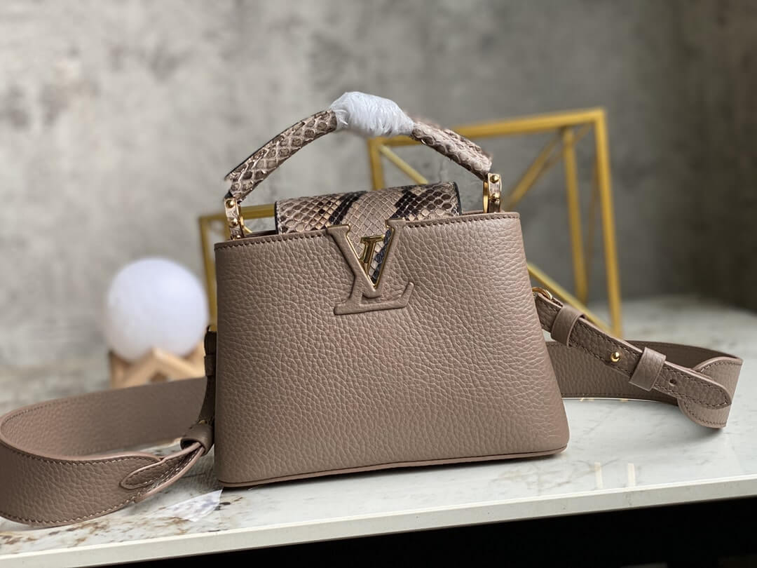 Louis Vuitton LV Taurillon Capaucines Mini Shoulder HandBag N80041 Taupe Grey