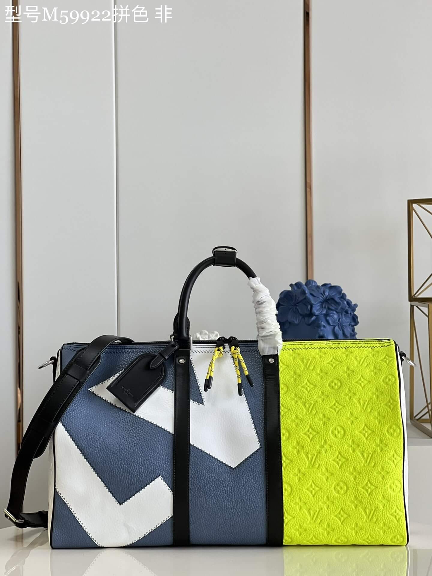 Louis Vuitton LV Taurillon Keepall Bandoulière 50B Travel Shoulder HandBag M59922 Yellow / Grey / White