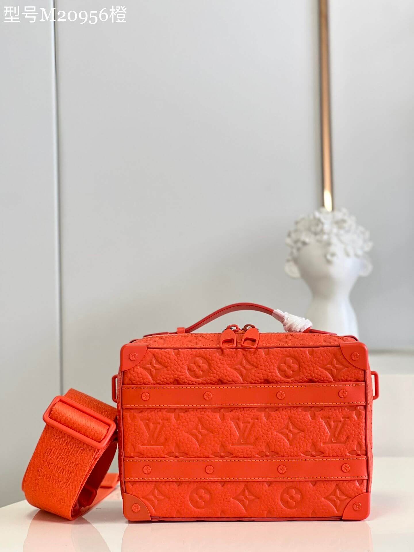 Louis Vuitton LV Taurillon Monogram Embossed Handle Soft Trunk Shoulder HandBag M20956 Orange - Green