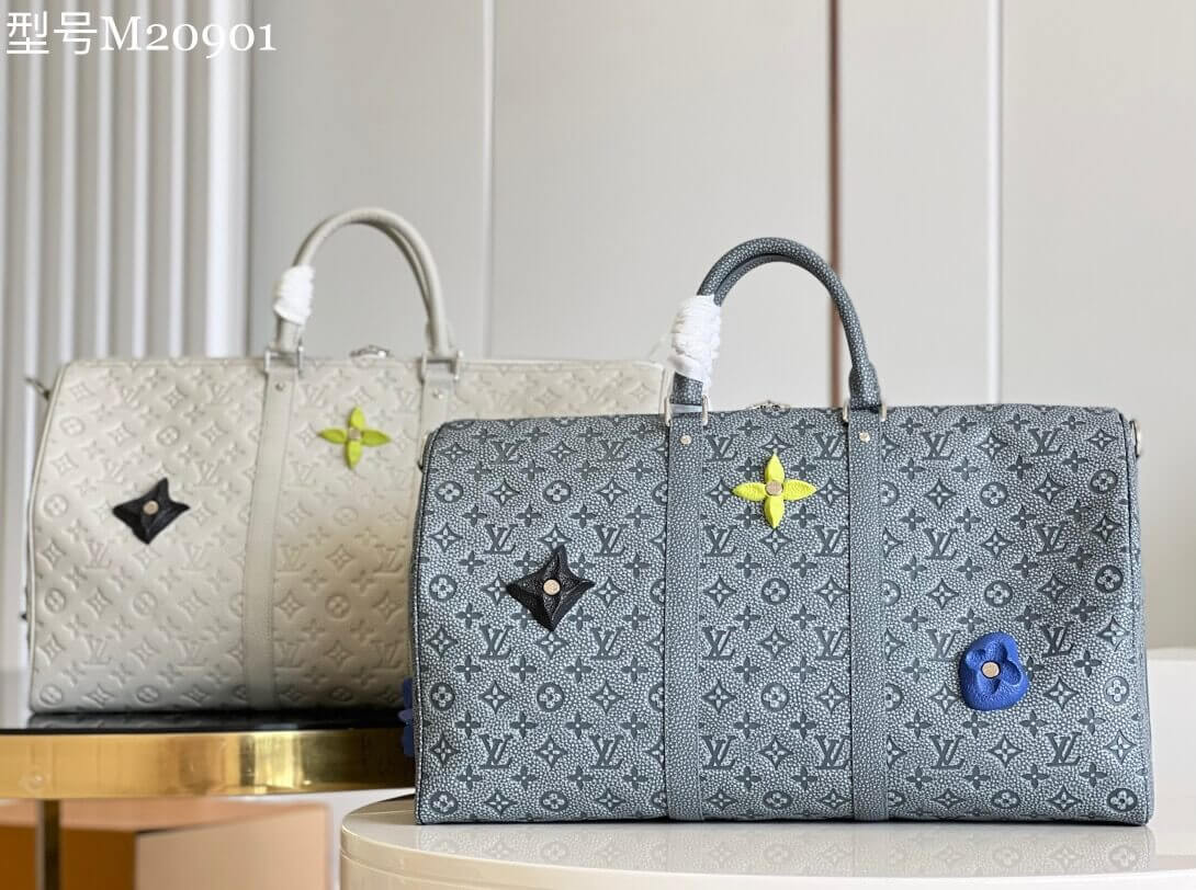 Louis Vuitton LV Taurillon Monogram Keepall Bandouliere 50 Shoulder Bag M20901 White - Grey