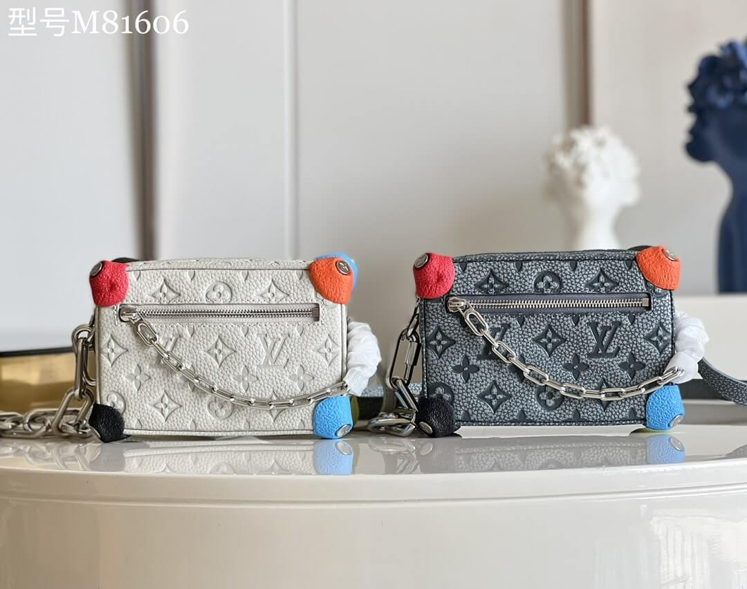 Louis Vuitton LV Taurillon Monogram Mini Soft Trunk Shoulder HandBag M81606 White - Grey
