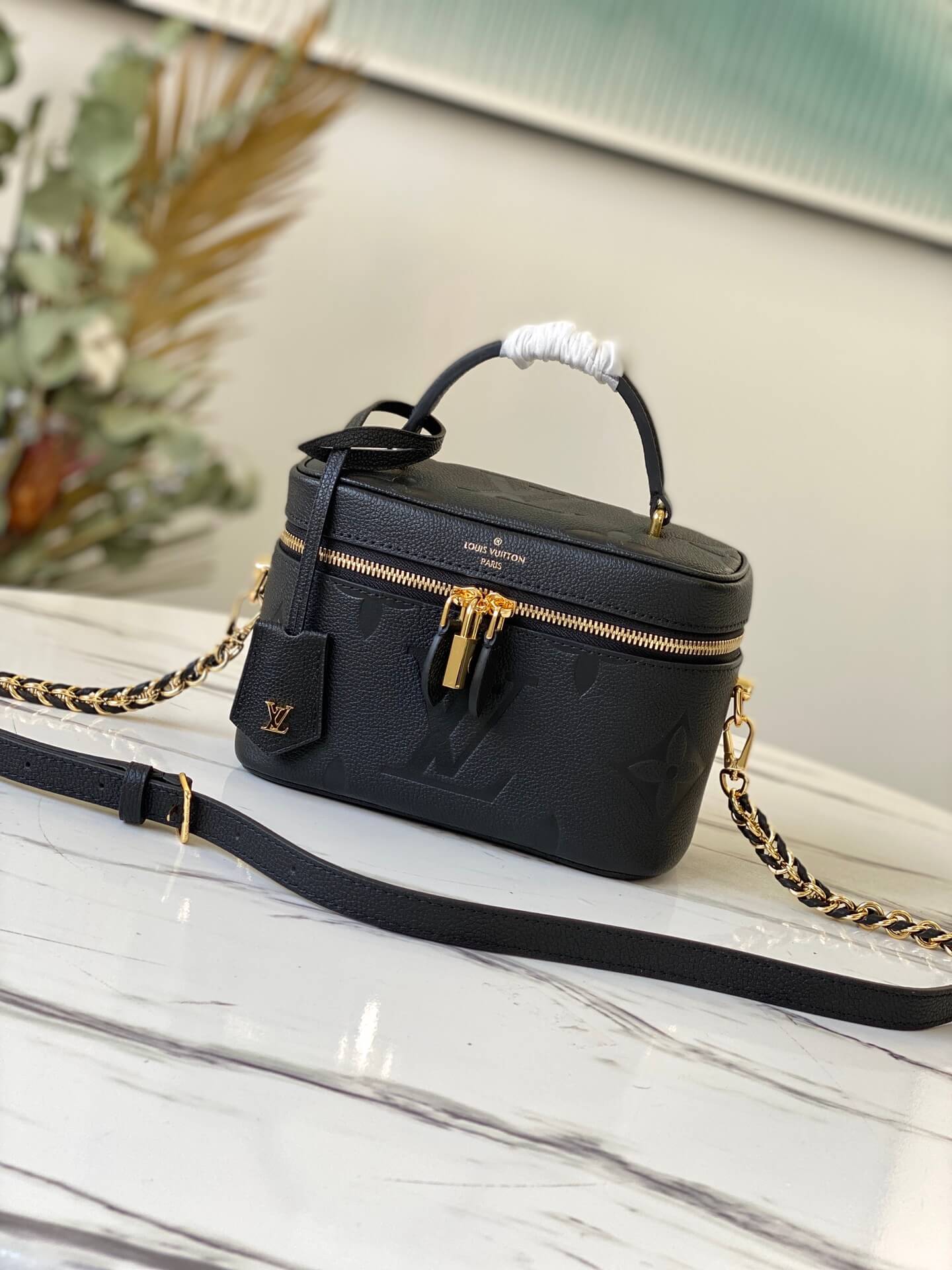 Louis Vuitton LV Vanity PM Handbag M45598 Black M45608 Beige