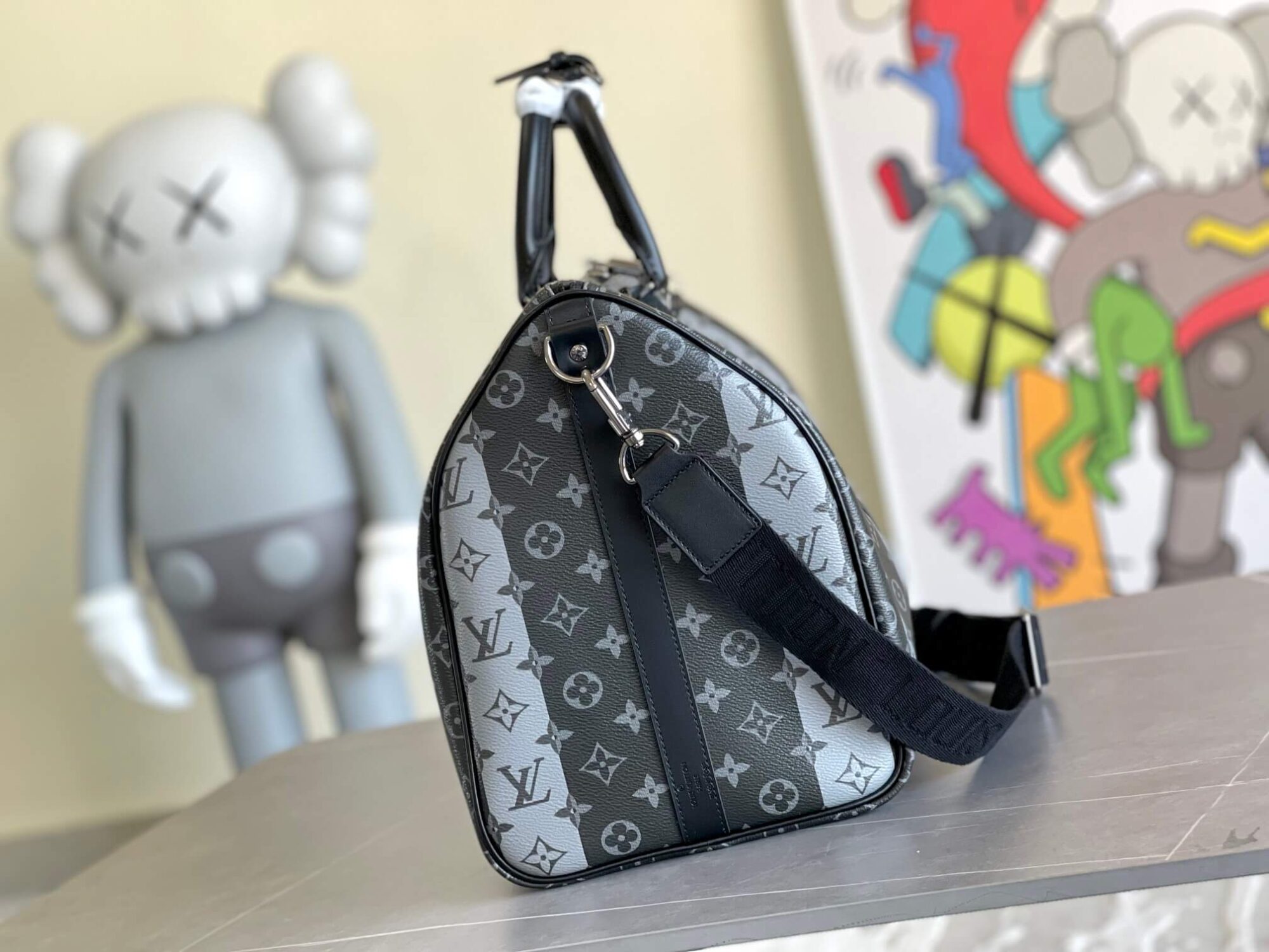 Louis Vuitton LV X NIGO Monogram canvas Keepall Bandouliere 50 floral Striped Travel Bag M40567 Brown - Black / Grey - Image 13