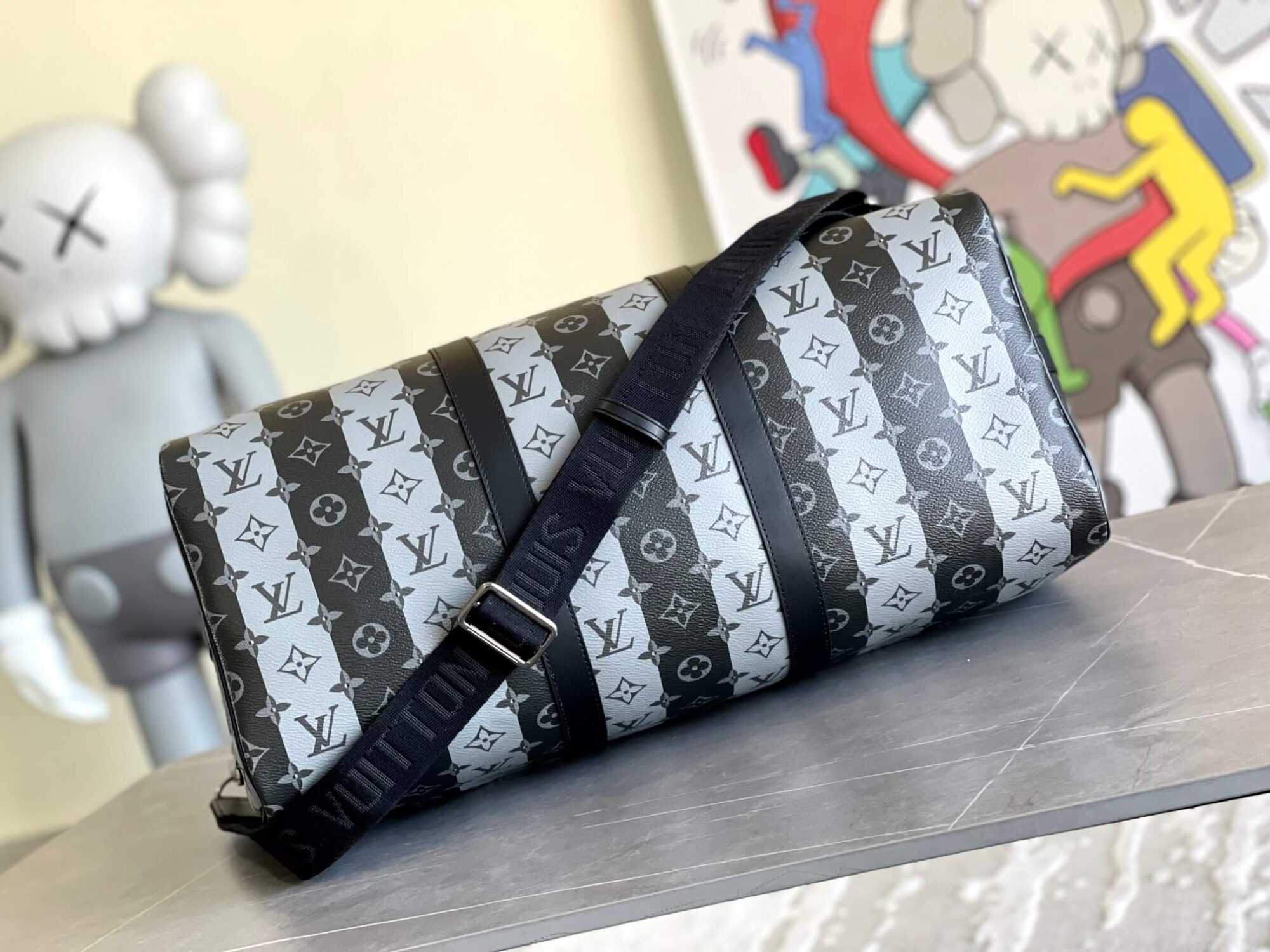Louis Vuitton LV X NIGO Monogram canvas Keepall Bandouliere 50 floral Striped Travel Bag M40567 Brown - Black / Grey - Image 18