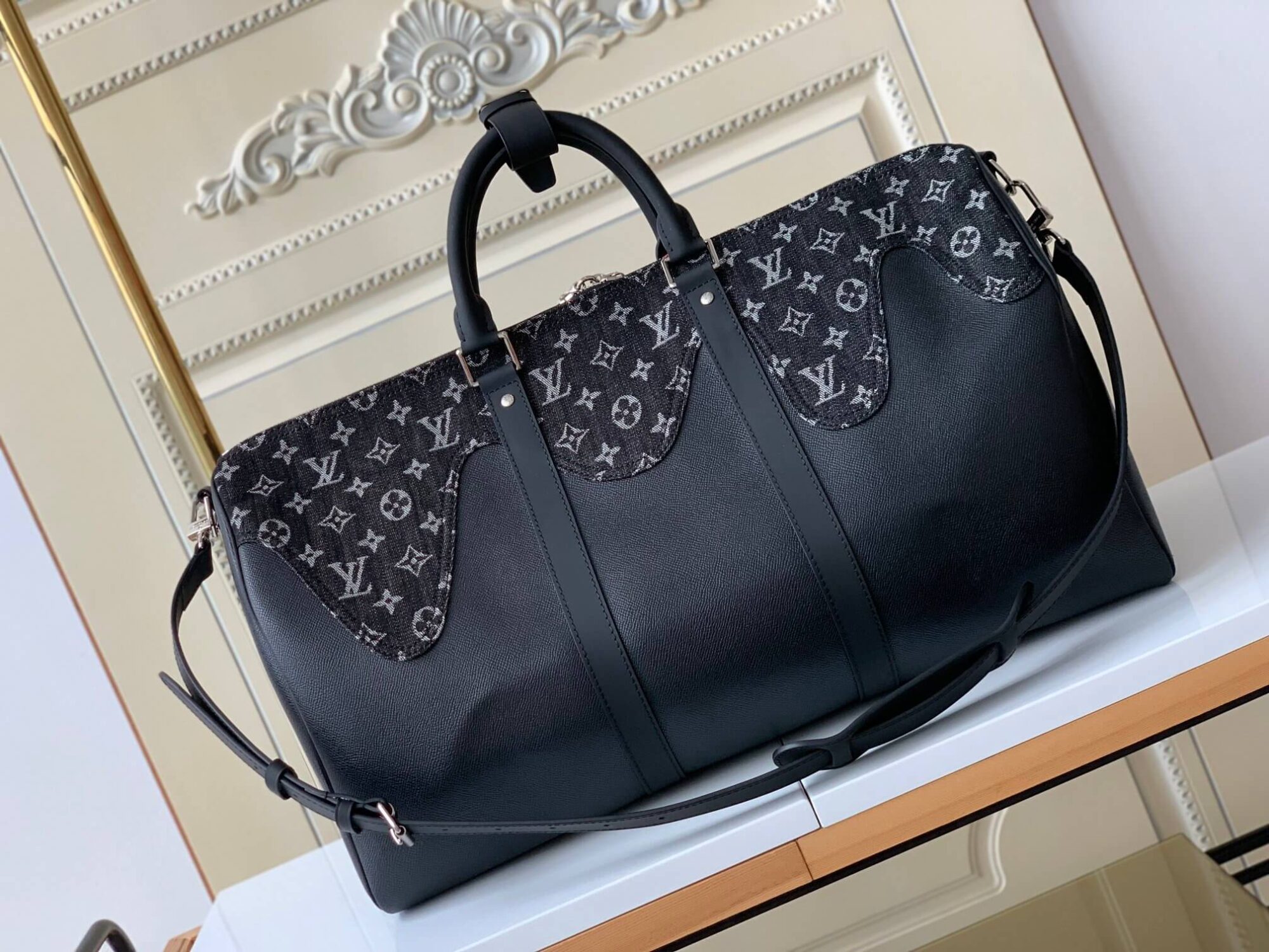 Louis Vuitton LV X Nigo Monogram Drip Denim Keepall 50 Travel Bag M45975 Blue - Black - Image 11