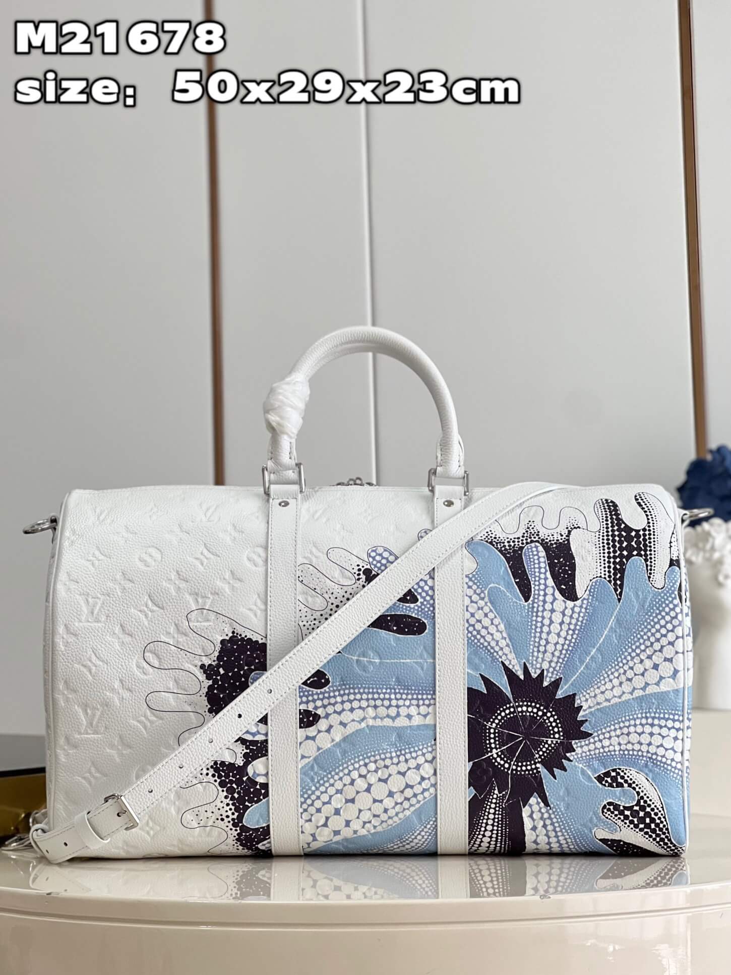 Louis Vuitton LV x YK Keepall Bandoulière 50 Travel Shoulder HandBag M21678 White