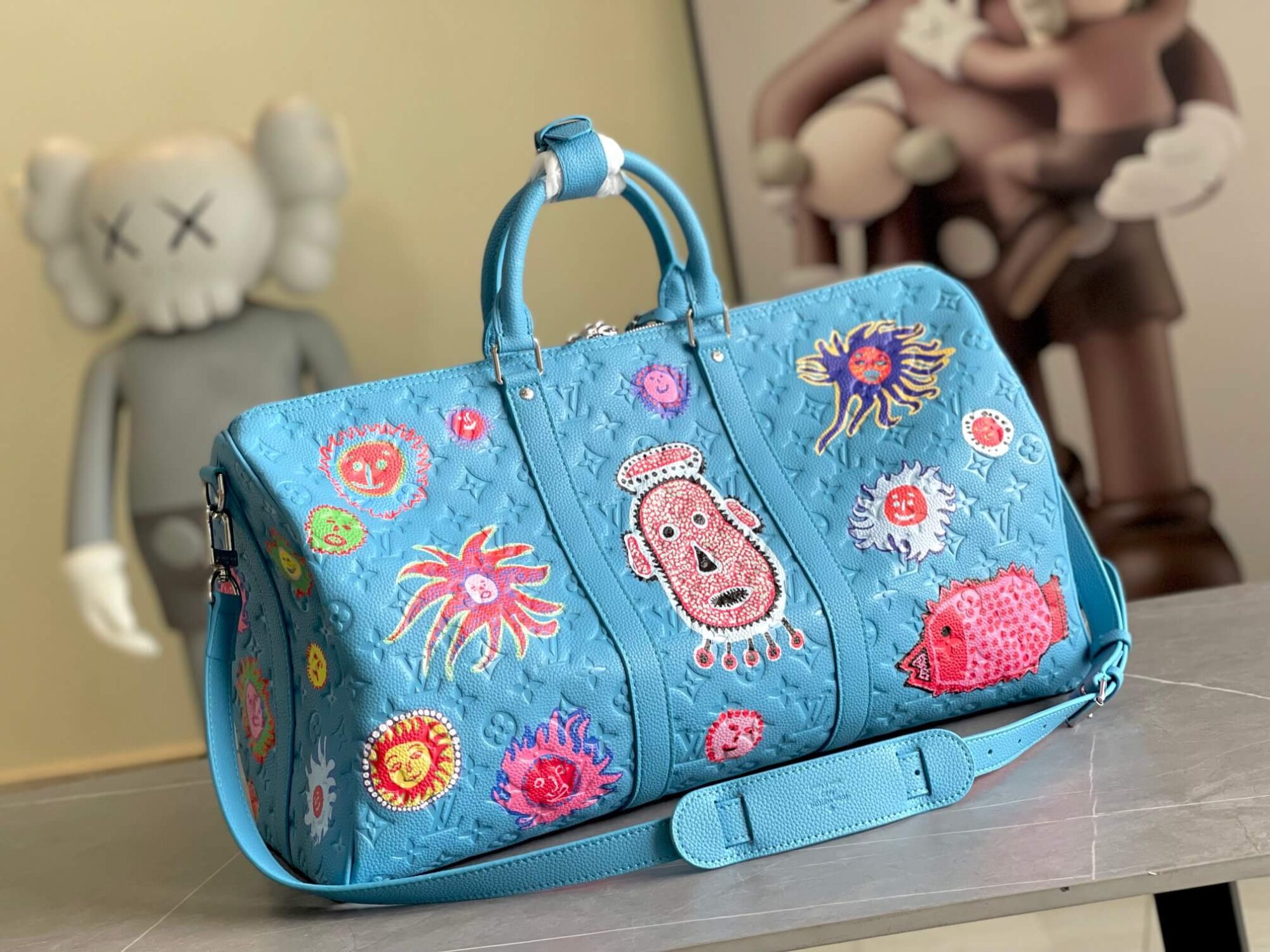 Louis Vuitton LV x YK Keepall Taurillon Monogram Keepall Bandoulière 50 Travel Shoulder Bag M21713 Light Blue - Image 2