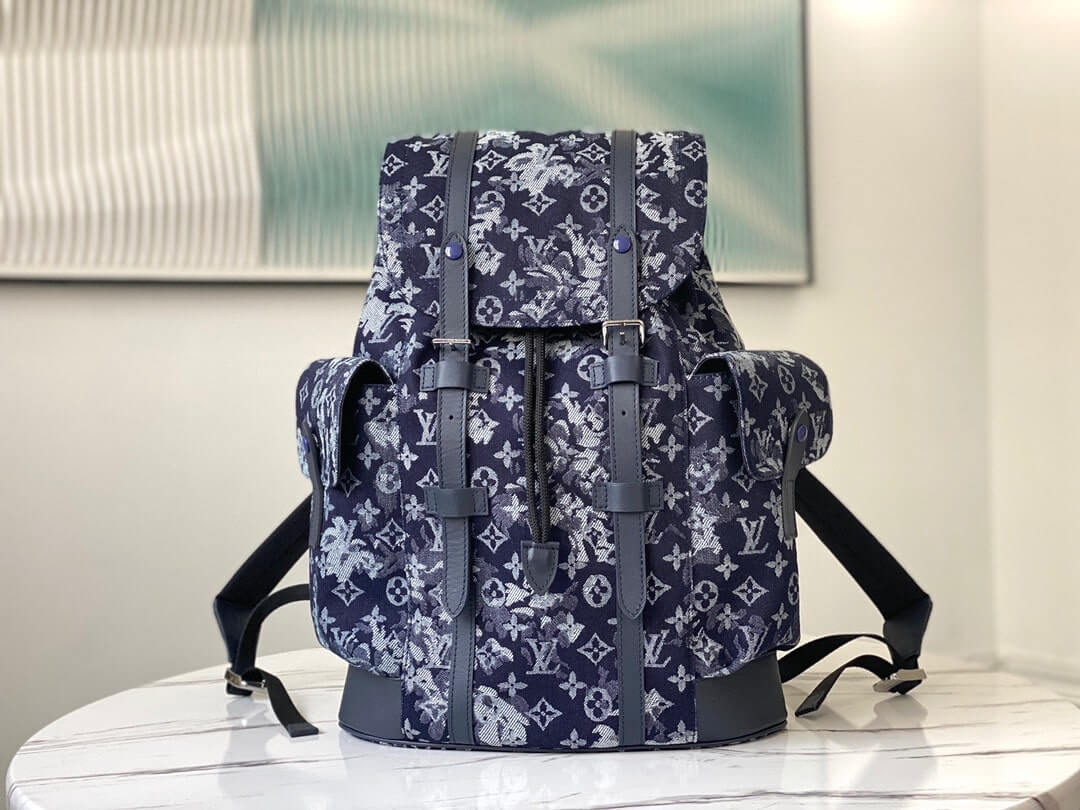 Louis vuitton LV Monogram Trapestry canvas Christopher Backpack Bag M57280 Navy Blue