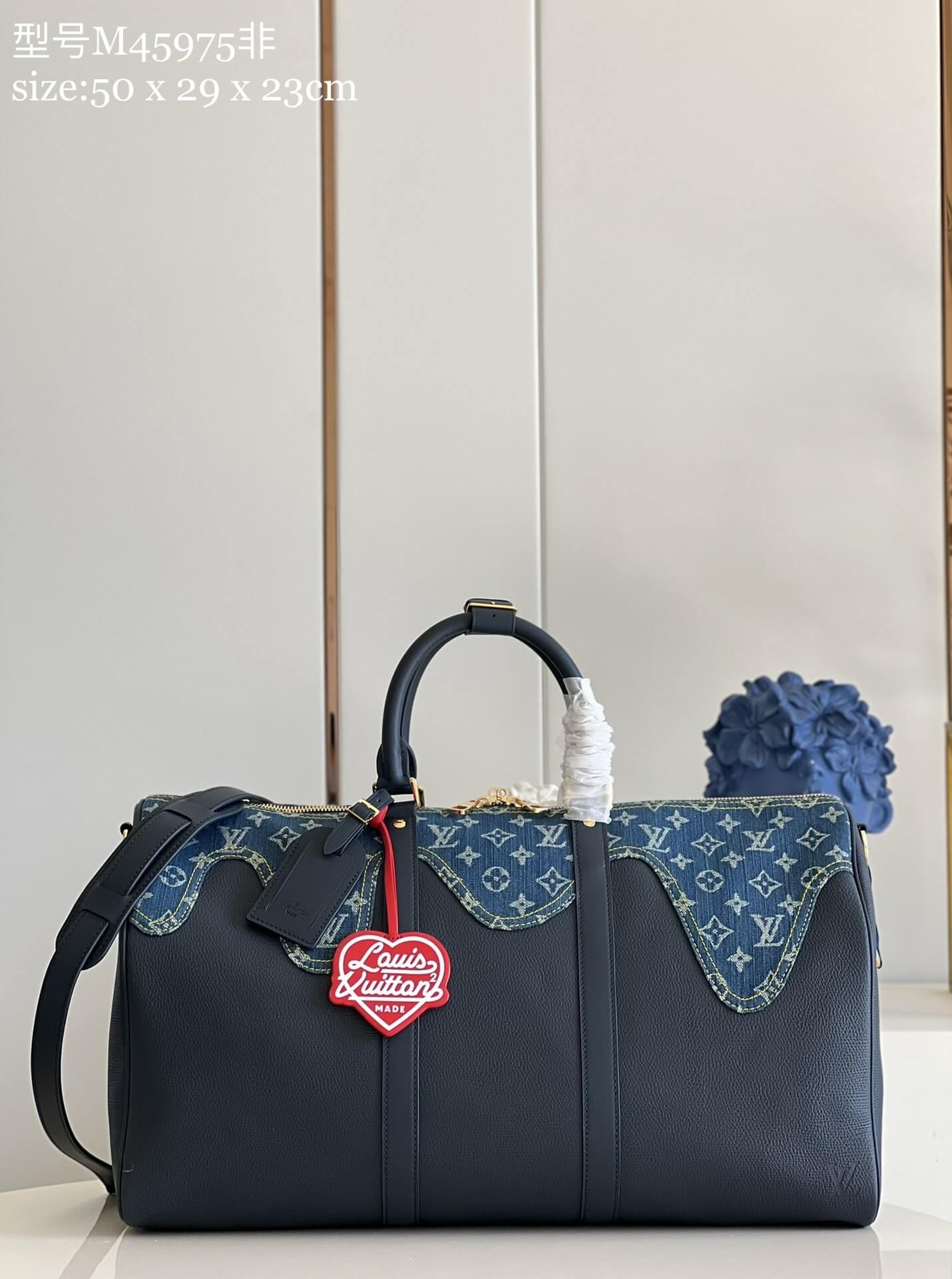 Louis Vuitton LV X Nigo Monogram Drip Denim Keepall 50 Travel Bag M45975 Blue - Black