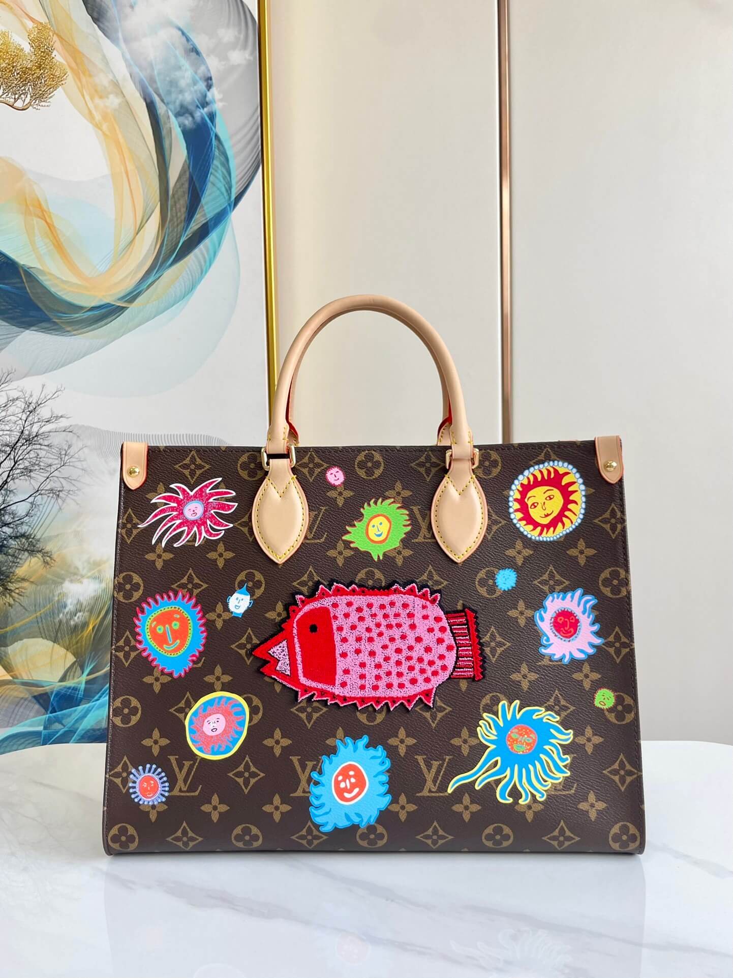 Louis Vuitton Monogram canvas Kusama LV x YK OnTheGo MM HandBag M46429 Brown / Red