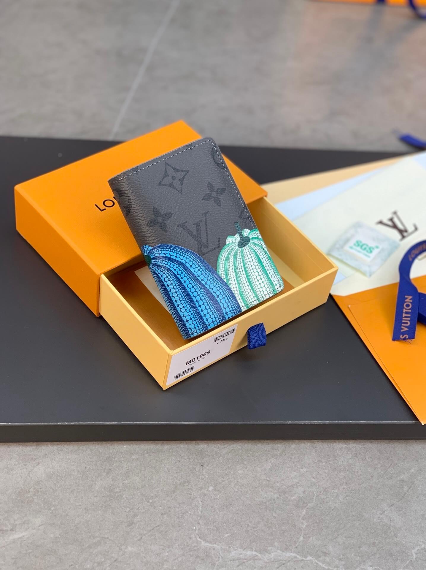 Louis Vuitton Monogram Eclipse Reverse coated canvas LV x YK Pocket Organizer M81969 Black Flower