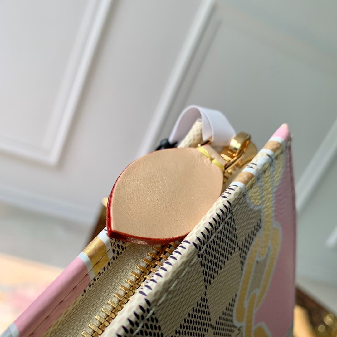 Louis Vuitton LV Damier Azur Canvas Toiletry Pouch On Chain Handbag N40469 White Grid - Image 5