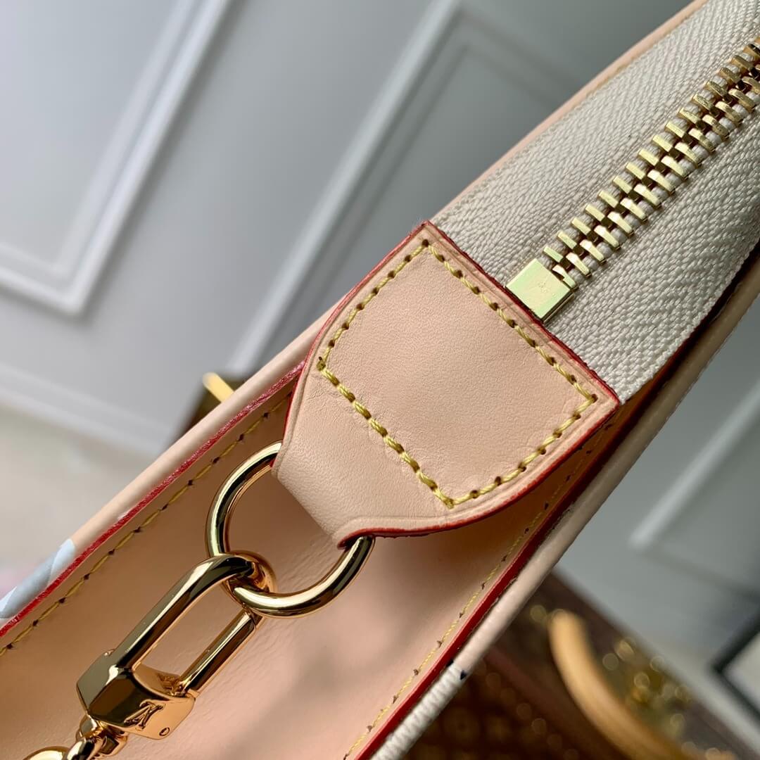 Louis Vuitton LV Damier Azur Canvas Toiletry Pouch On Chain Handbag N40469 White Grid - Image 6