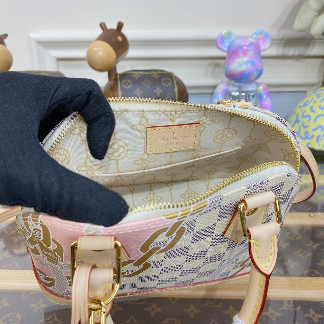 Louis Vuitton LV Damier Azur canvas Alma BB CrossBody Handbag N40472 White Grid - Image 3