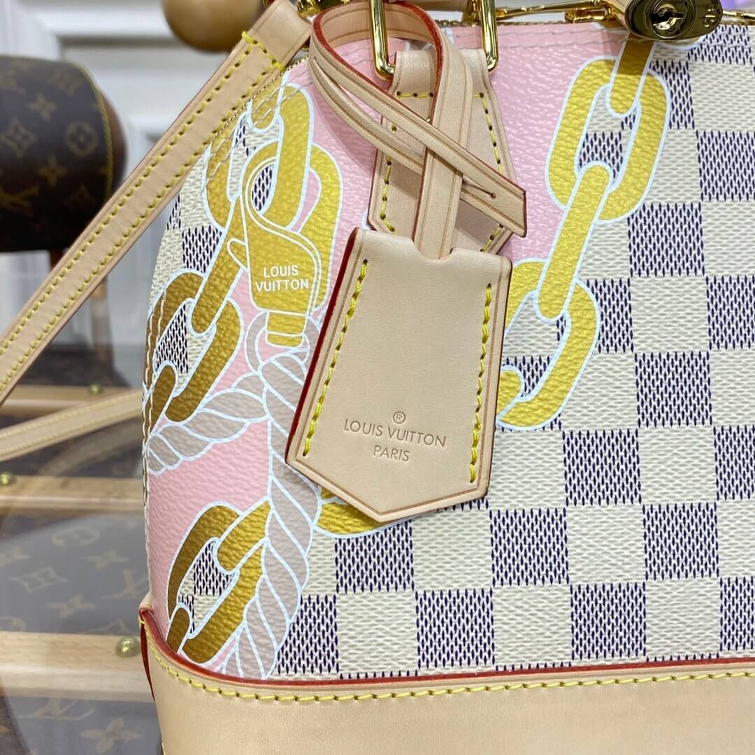 Louis Vuitton LV Damier Azur canvas Alma BB CrossBody Handbag N40472 White Grid - Image 6