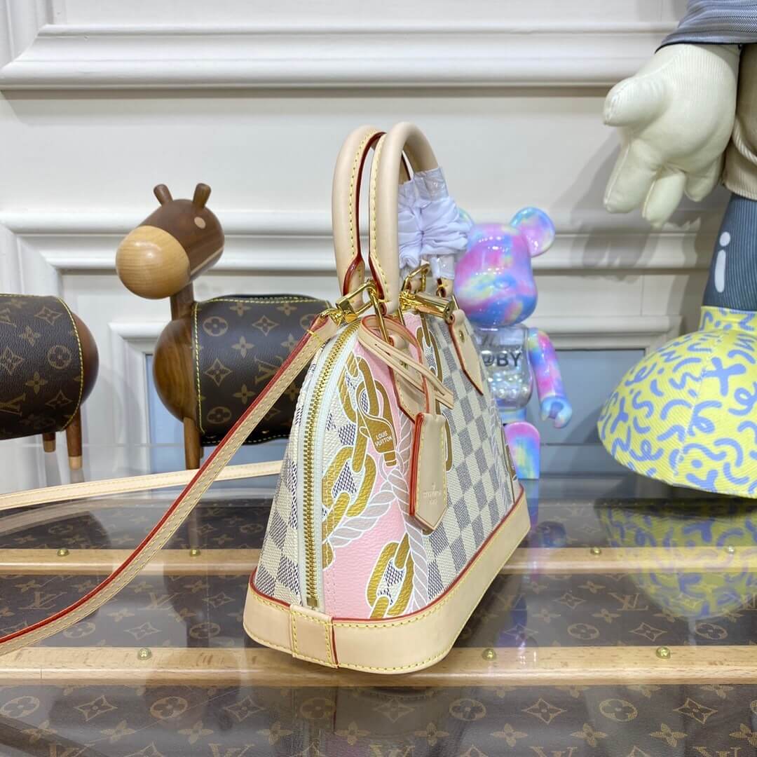 Louis Vuitton LV Damier Azur canvas Alma BB CrossBody Handbag N40472 White Grid - Image 8