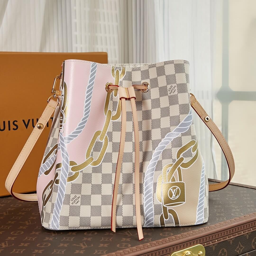 Louis Vuitton LV Damier Azur canvas Néonoé MM Shoulder Handbag N40474 White Grid