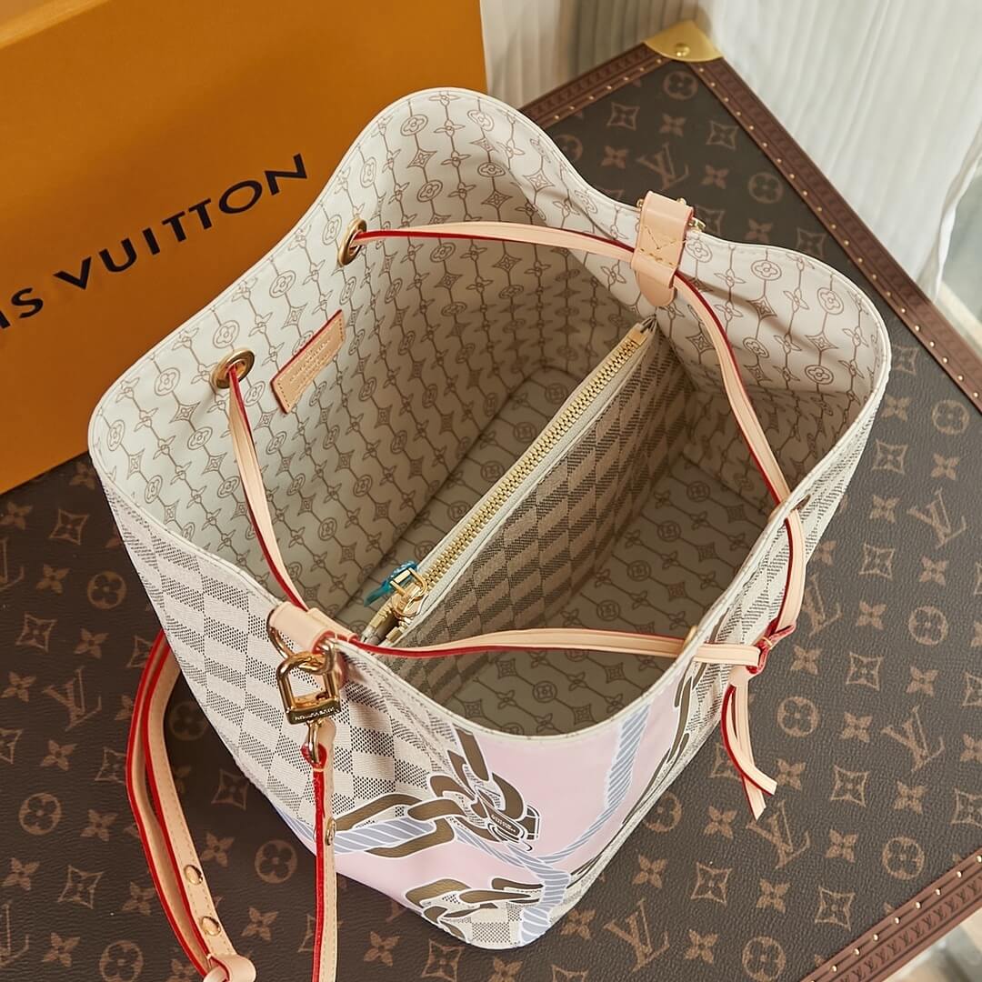 Louis Vuitton LV Damier Azur canvas Néonoé MM Shoulder Handbag N40474 White Grid - Image 4