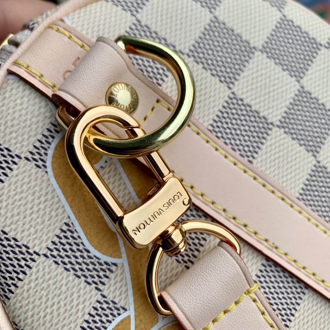 Louis Vuitton LV Damier Azur canvas Speedy Bandoulière 25 Shoulder Handbag N40473 White Grid - Image 7