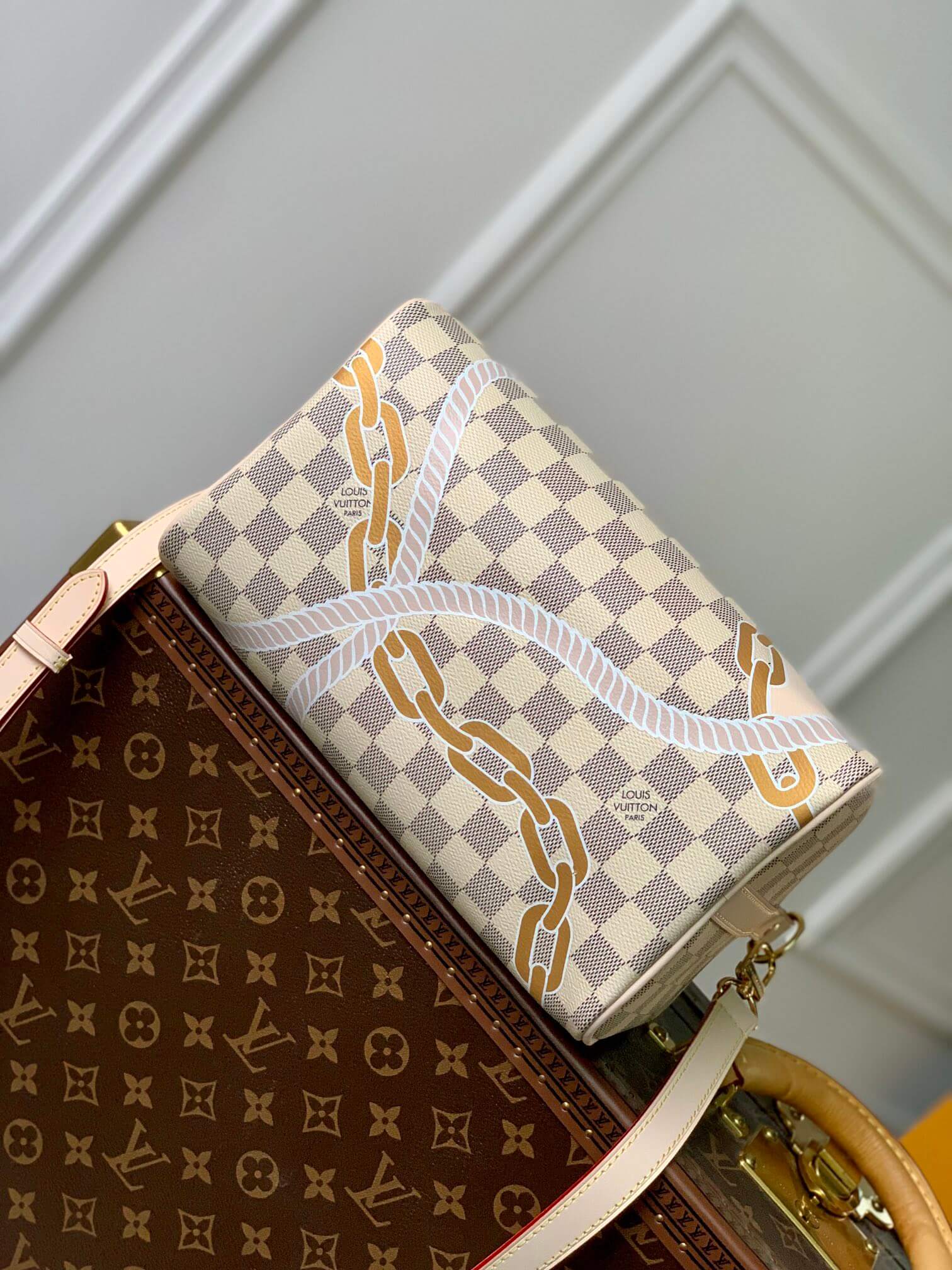 Louis Vuitton LV Damier Azur canvas Speedy Bandoulière 25 Shoulder Handbag N40473 White Grid - Image 9