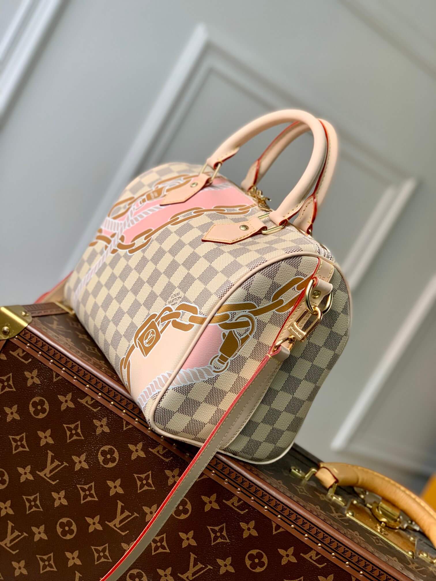 Louis Vuitton LV Damier Azur canvas Speedy Bandoulière 25 Shoulder Handbag N40473 White Grid - Image 8
