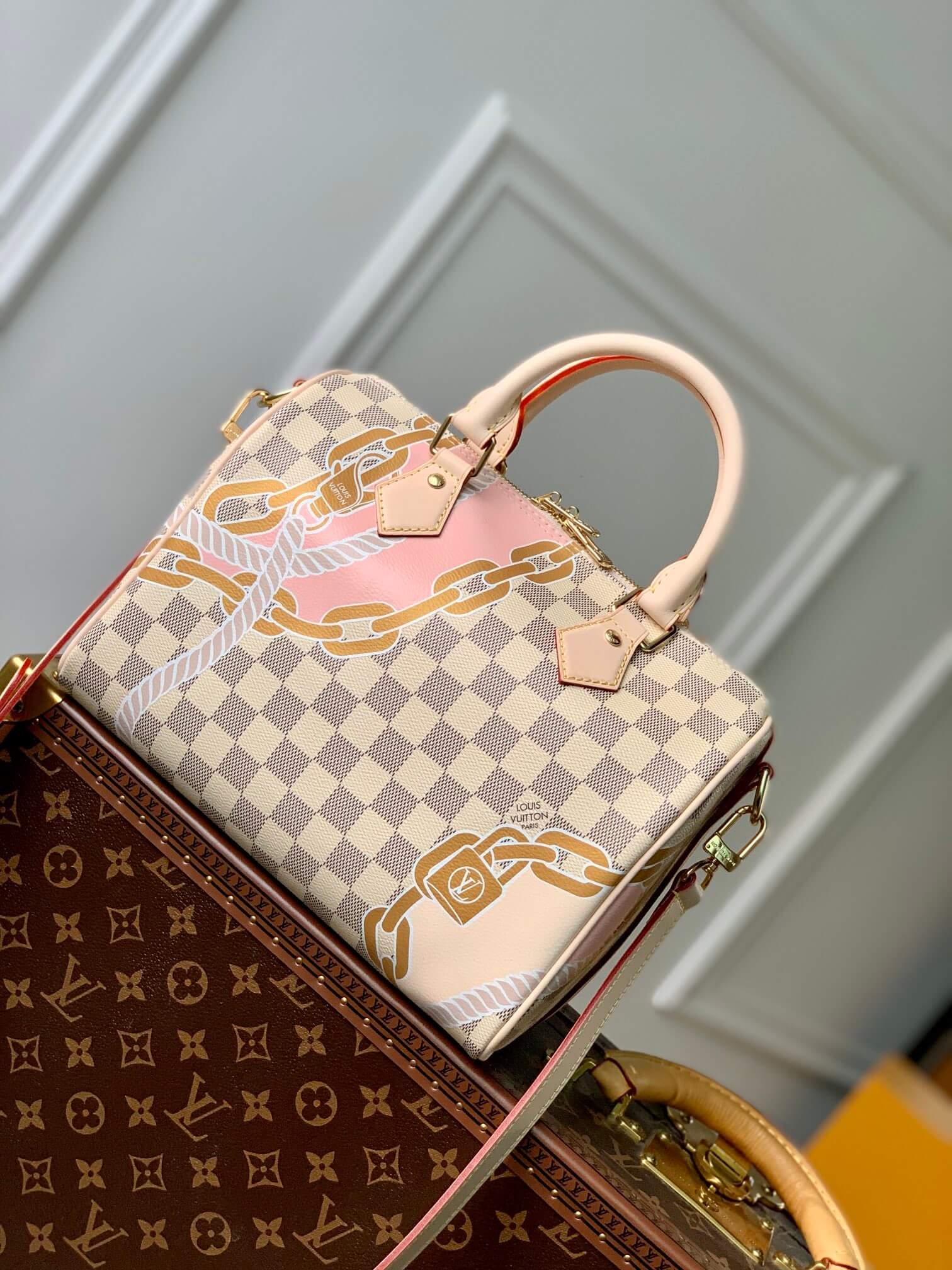 Louis Vuitton LV Damier Azur canvas Speedy Bandoulière 25 Shoulder Handbag N40473 White Grid