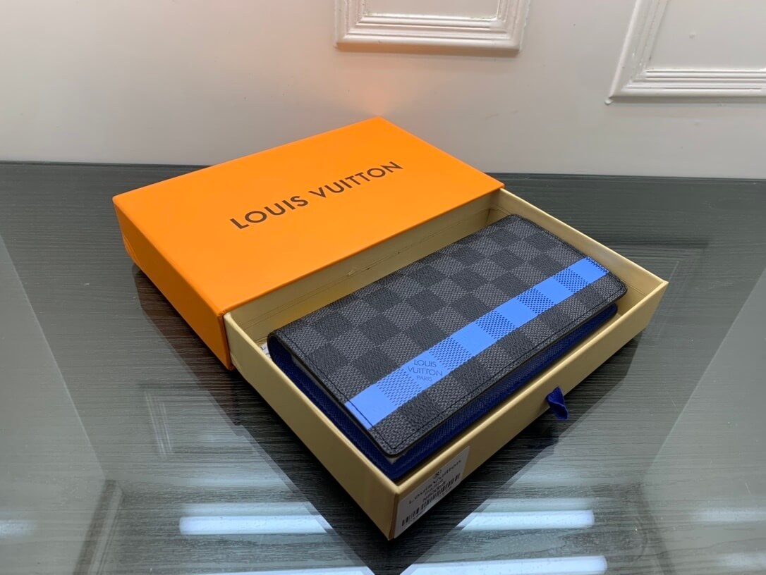 Louis Vuitton LV Damier Graphite Brazza Wallet N60088 Blue