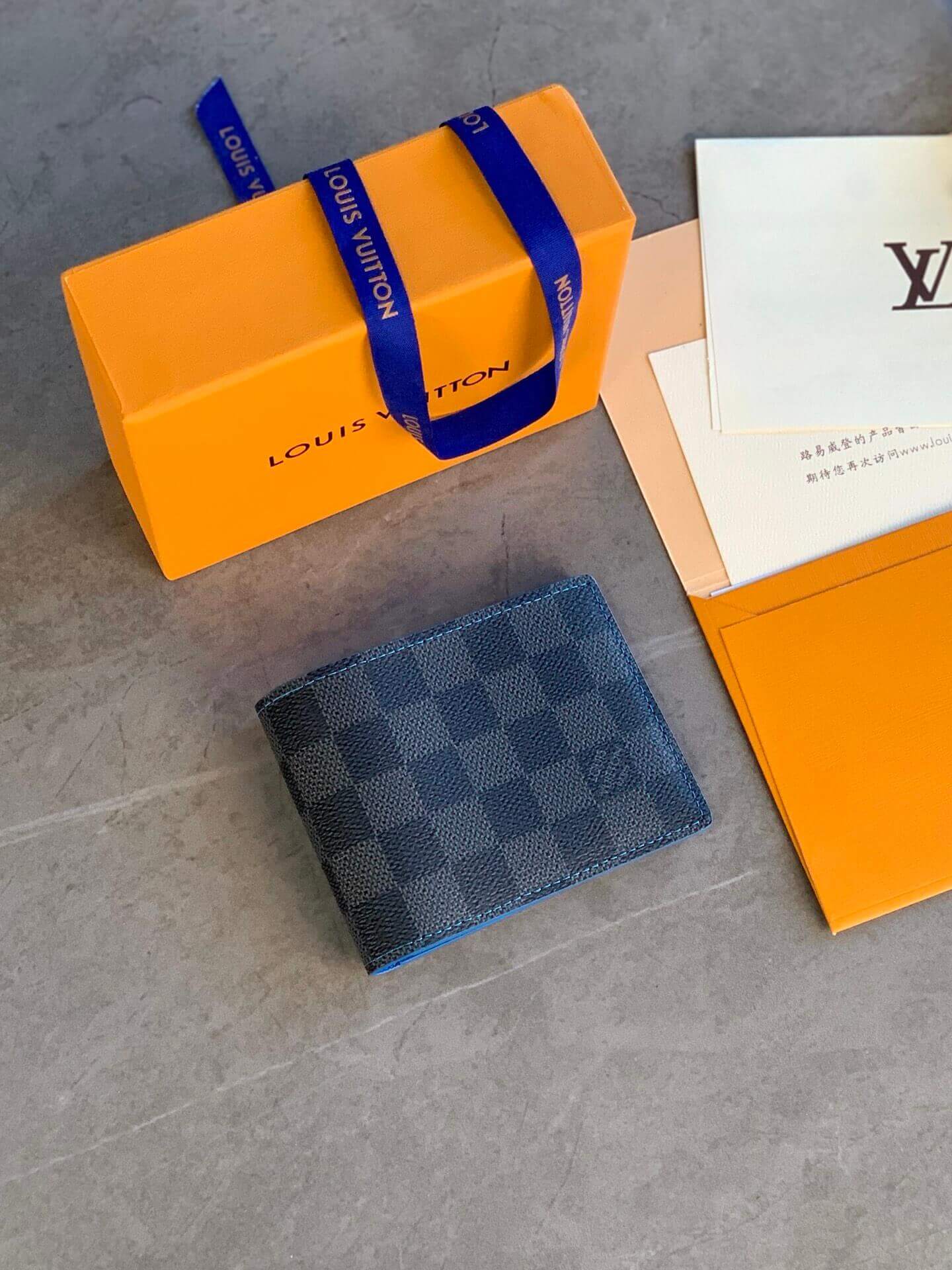 Louis Vuitton LV Damier Graphite Canvas Slender Wallet N64033 Blue