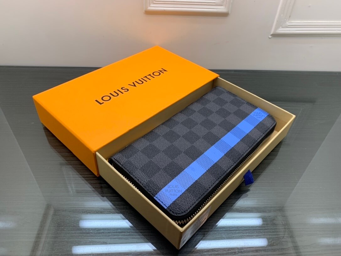 Louis Vuitton LV Damier Graphite Zippy Wallet N60078 Blue