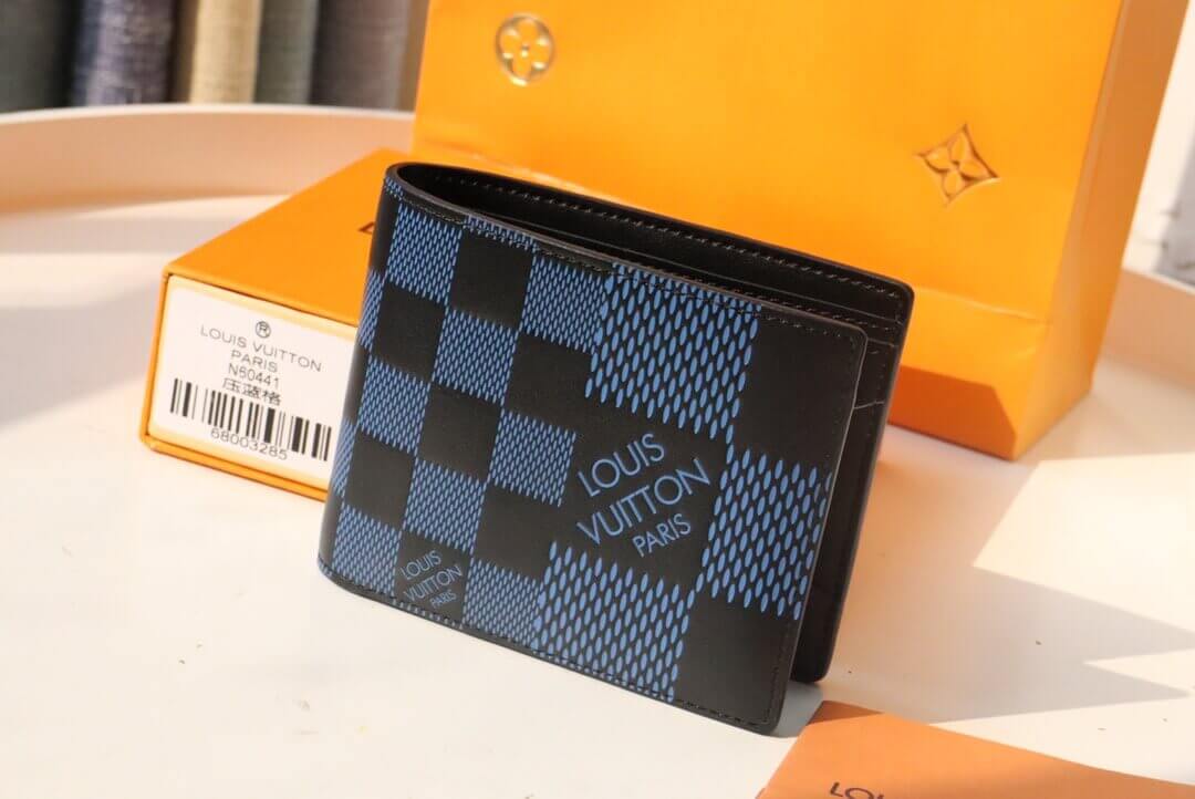 Louis Vuitton LV Damier Infini Multiple Wallet N60441 Blue / Black - Green / Black