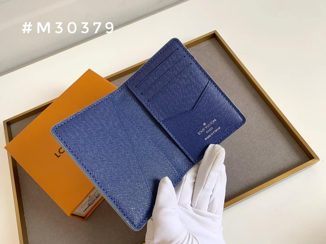 Louis Vuitton LV Damier canvas Card Holders Taiga Pocket Organizer Wallet Blue - Black - Cobalt - Image 3