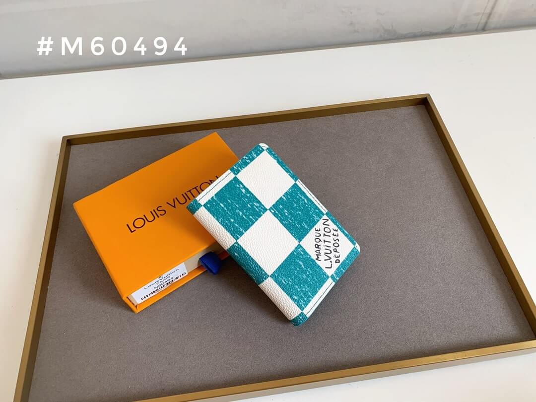 Louis Vuitton LV Damier canvas Small Card Holder Pocket Organizer Wallet N60494 Teal Blue