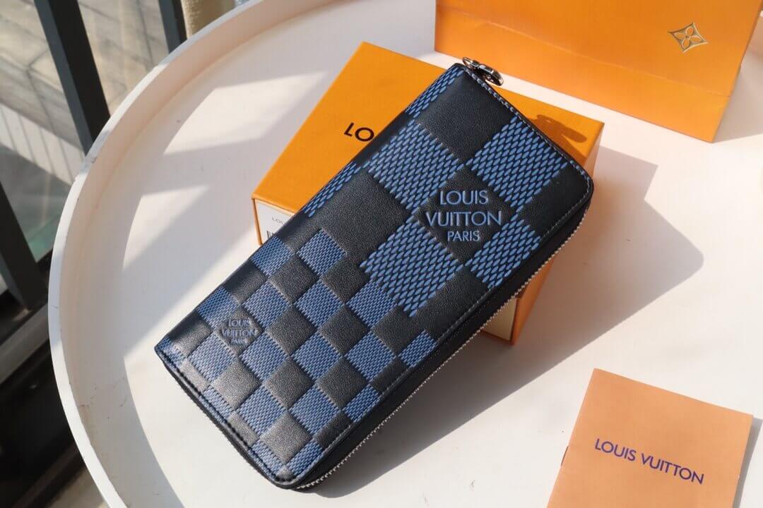 Louis Vuitton LV Damier infini Vertical Zippy Wallet N60442 Blue / Black - Green / Black