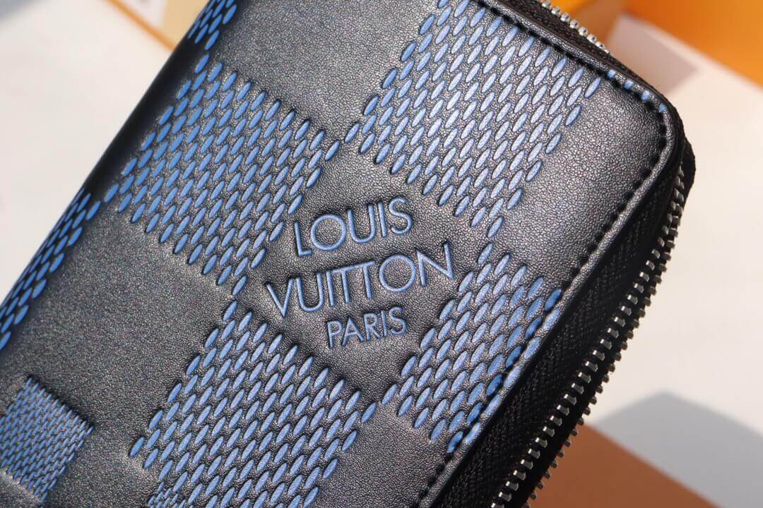Louis Vuitton LV Damier infini Vertical Zippy Wallet N60442 Blue / Black - Green / Black - Image 8