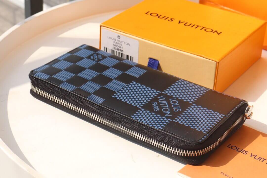Louis Vuitton LV Damier infini Vertical Zippy Wallet N60442 Blue / Black - Green / Black - Image 6