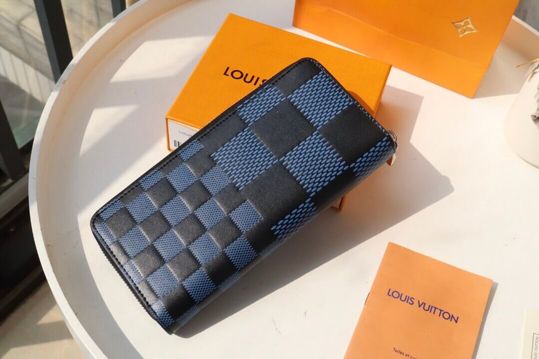 Louis Vuitton LV Damier infini Vertical Zippy Wallet N60442 Blue / Black - Green / Black - Image 3