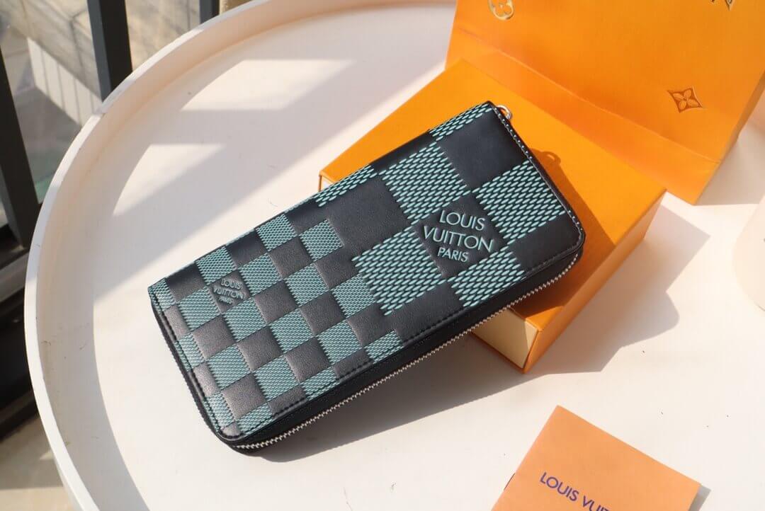 Louis Vuitton LV Damier infini Vertical Zippy Wallet N60442 Blue / Black - Green / Black - Image 9