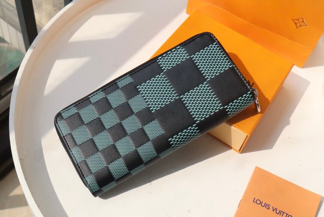 Louis Vuitton LV Damier infini Vertical Zippy Wallet N60442 Blue / Black - Green / Black - Image 15