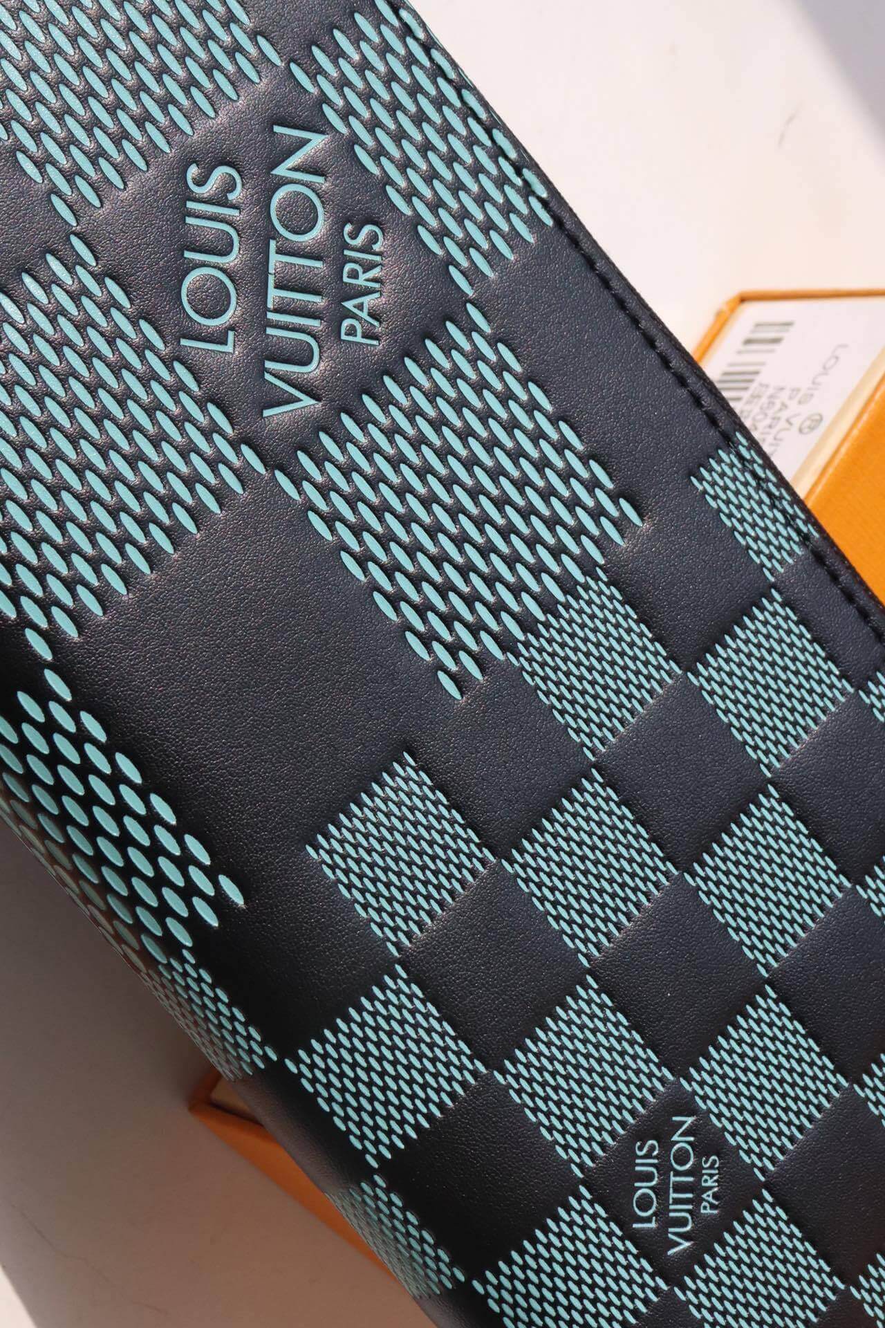 Louis Vuitton LV Damier infini Vertical Zippy Wallet N60442 Blue / Black - Green / Black - Image 14