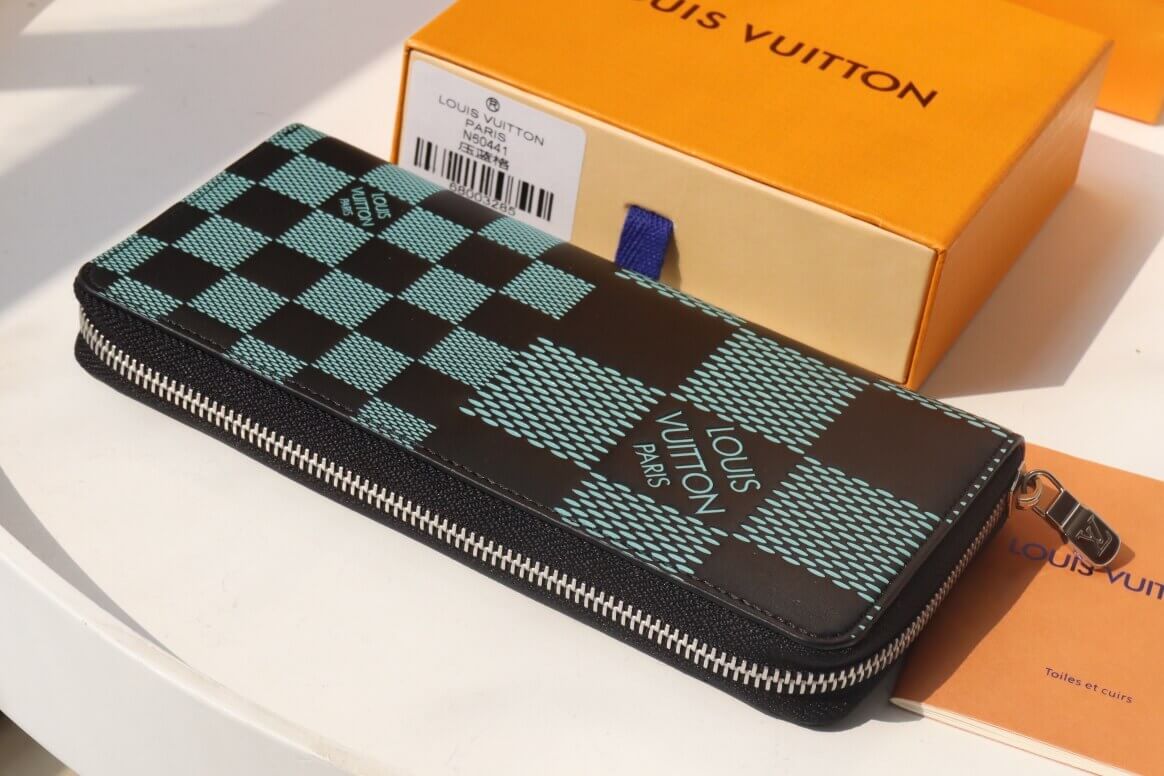 Louis Vuitton LV Damier infini Vertical Zippy Wallet N60442 Blue / Black - Green / Black - Image 16