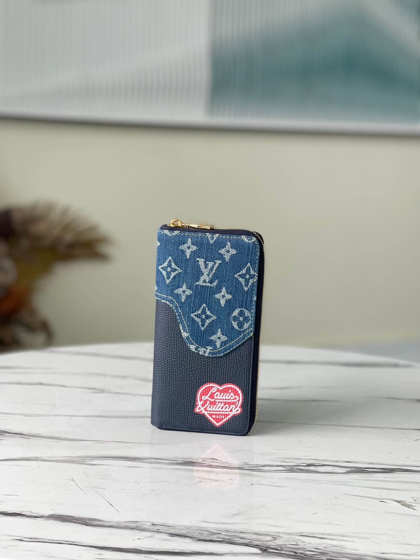 Louis Vuitton Monogram Canvas Denim Zippy Vertical Wallet M63095 Blue - Black