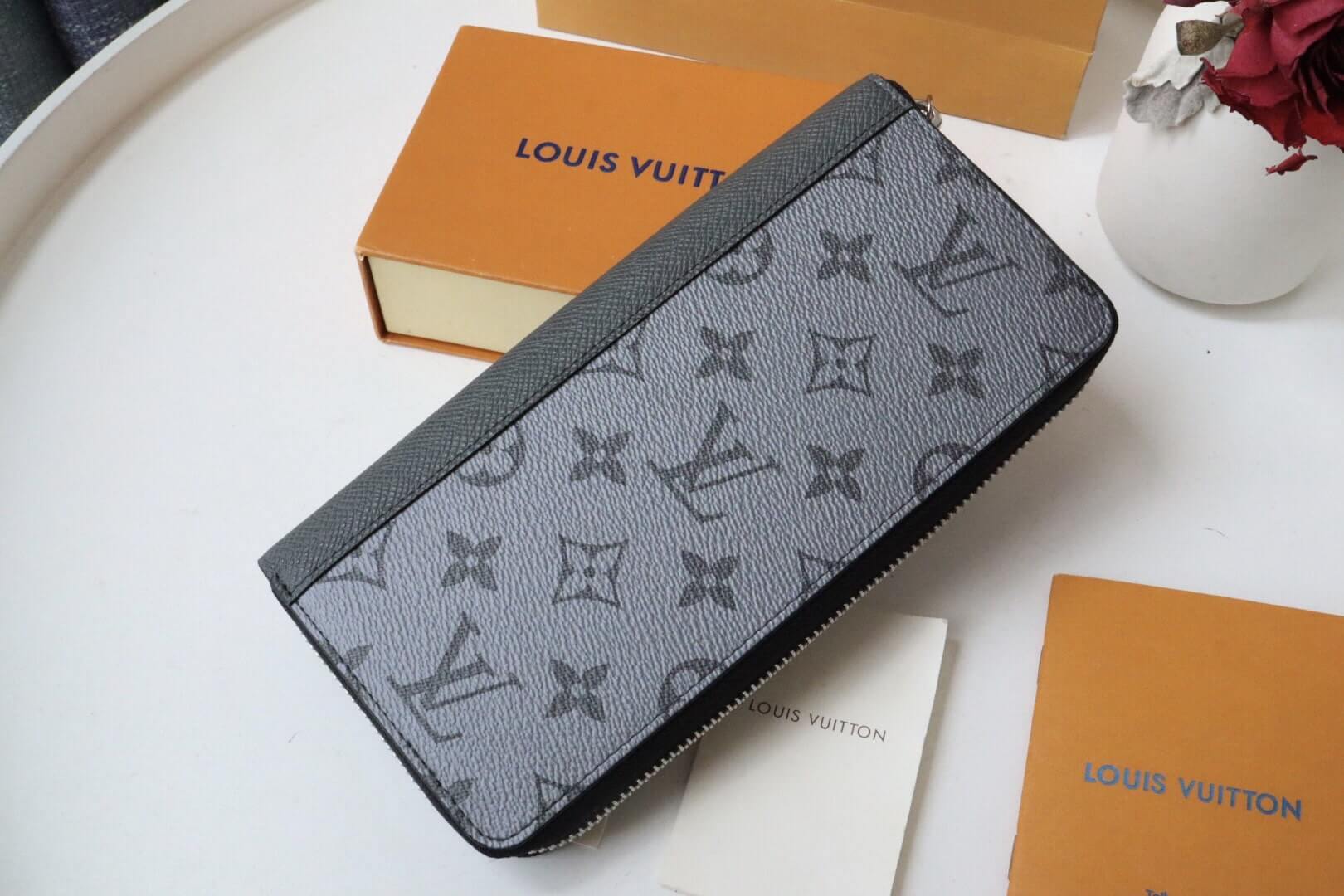 Louis Vuitton LV Monogram Canvas Vertical Zippy Wallet M30841 Gunmetal Gray