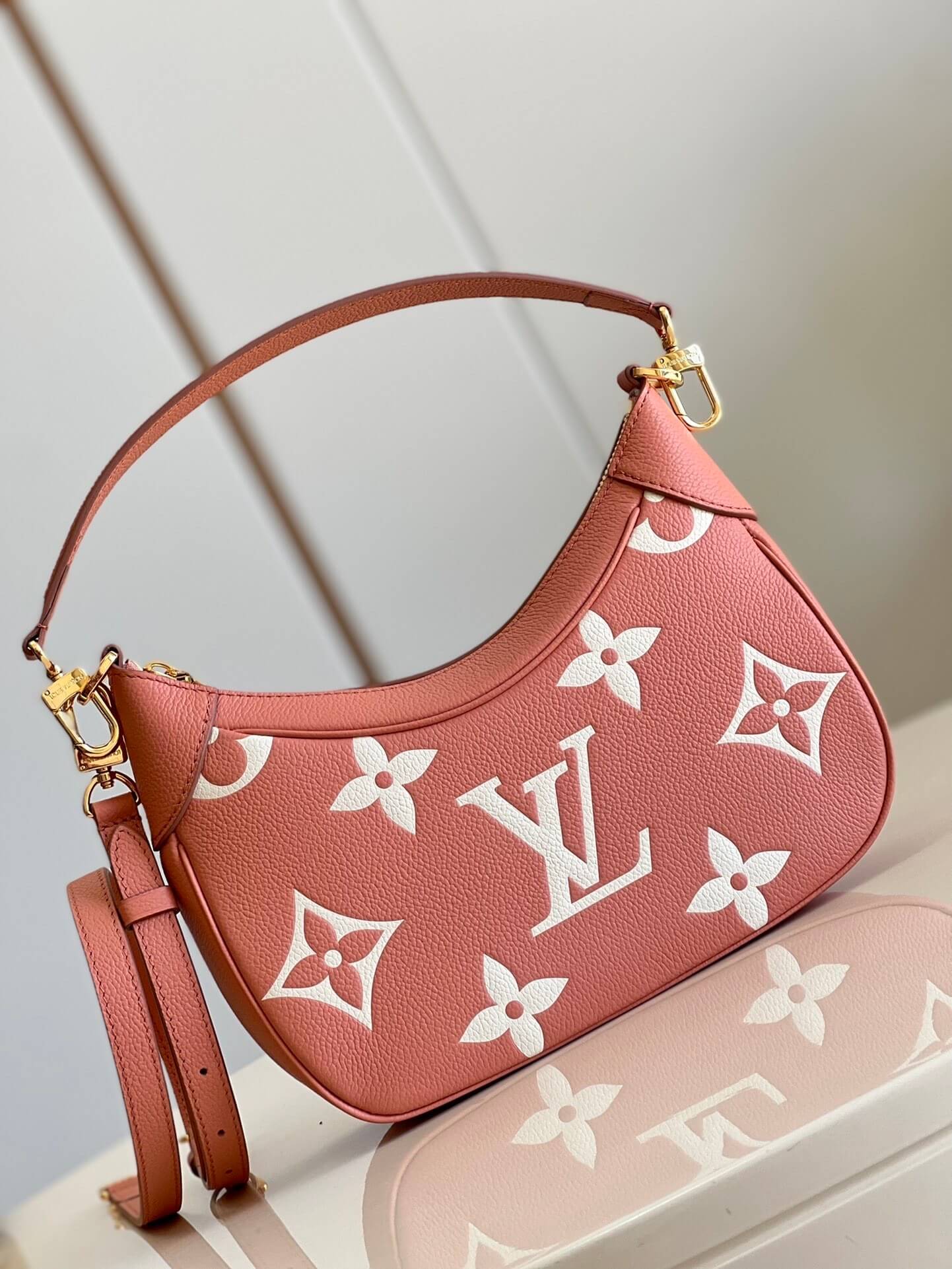 Louis Vuitton LV Monogram Empreinte Bagatelle Hobo Handbag M46301 Trianon Pink / Cream - Image 9