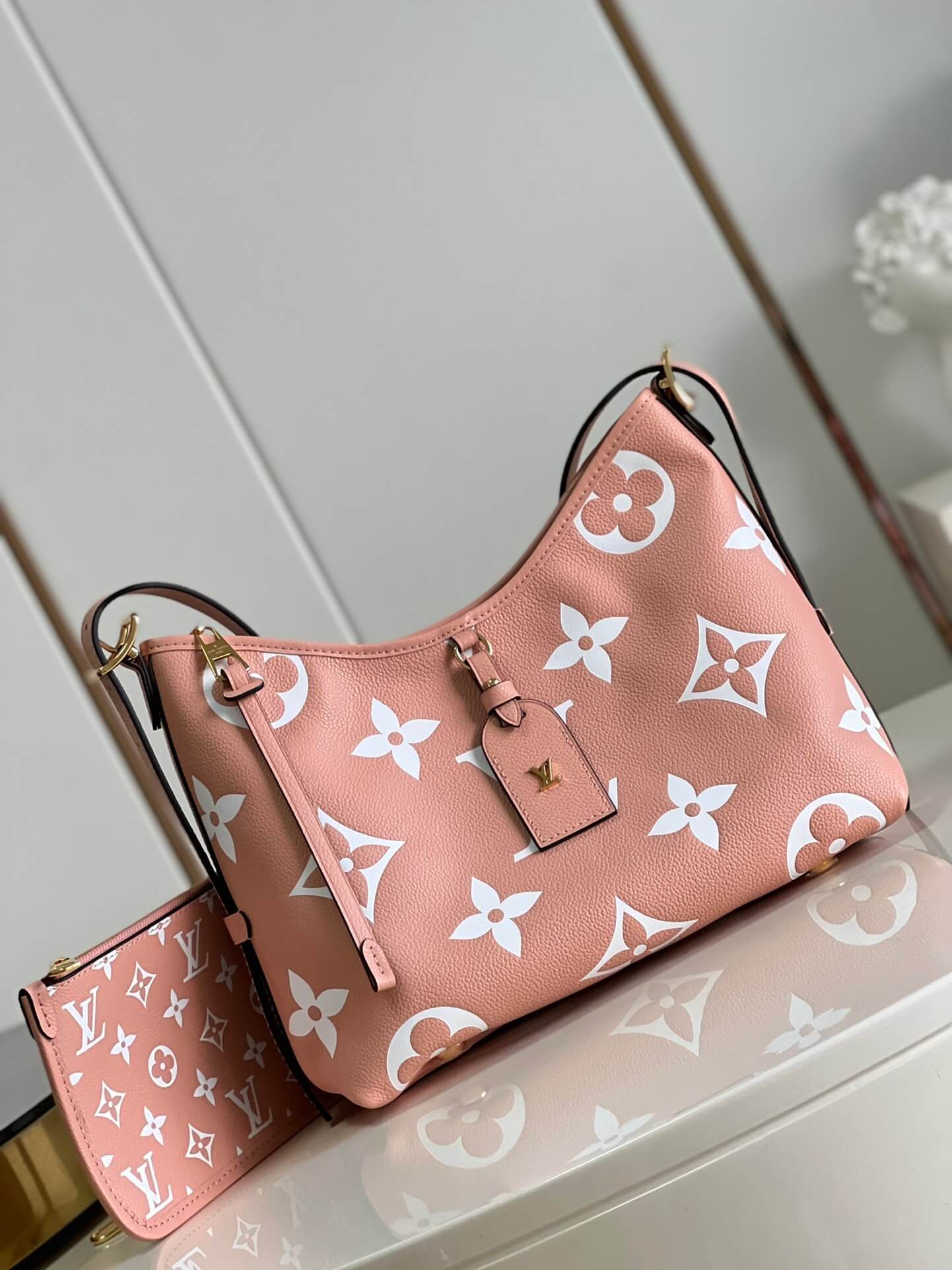 Louis Vuitton LV Monogram Empreinte CarryAll Shoulder Handbag M46298 Trianon Pink / Cream - Image 9