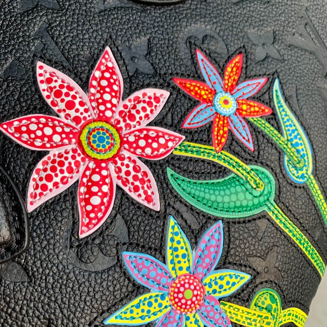 Louis Vuitton Monogram Empreinte LV x YK OnTheGo MM Handbag M46416 Black Flower - White Cream Flower - Image 5