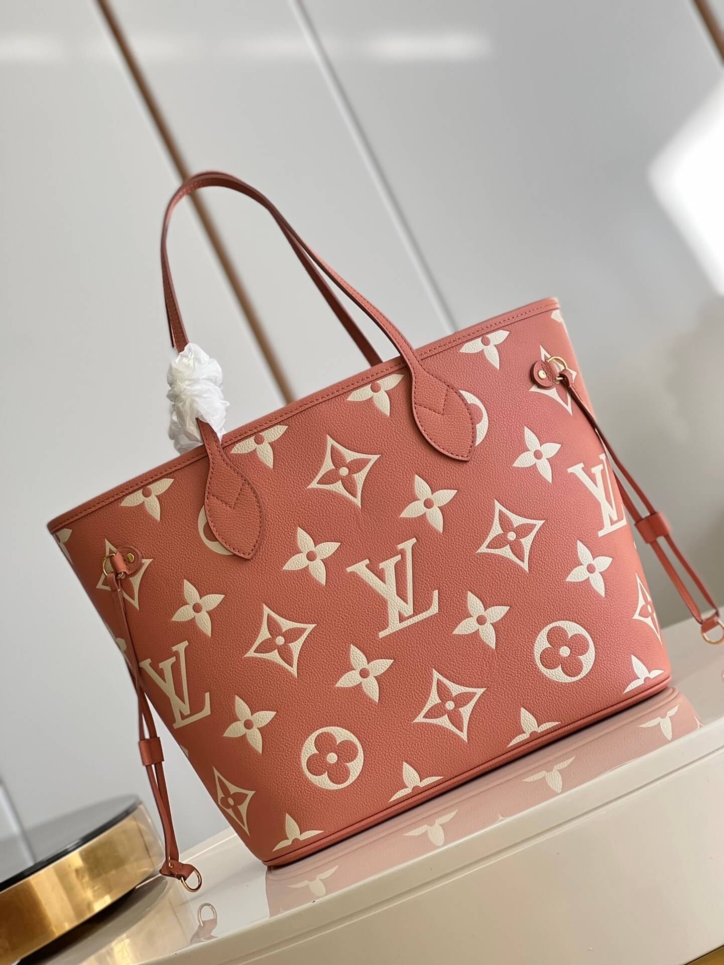 Louis Vuitton LV Monogram Empreinte Neverfull MM Tote Handbag M21579 Cream  / Rose Trianon M46329 Trianon Pink / Cream - Image 17