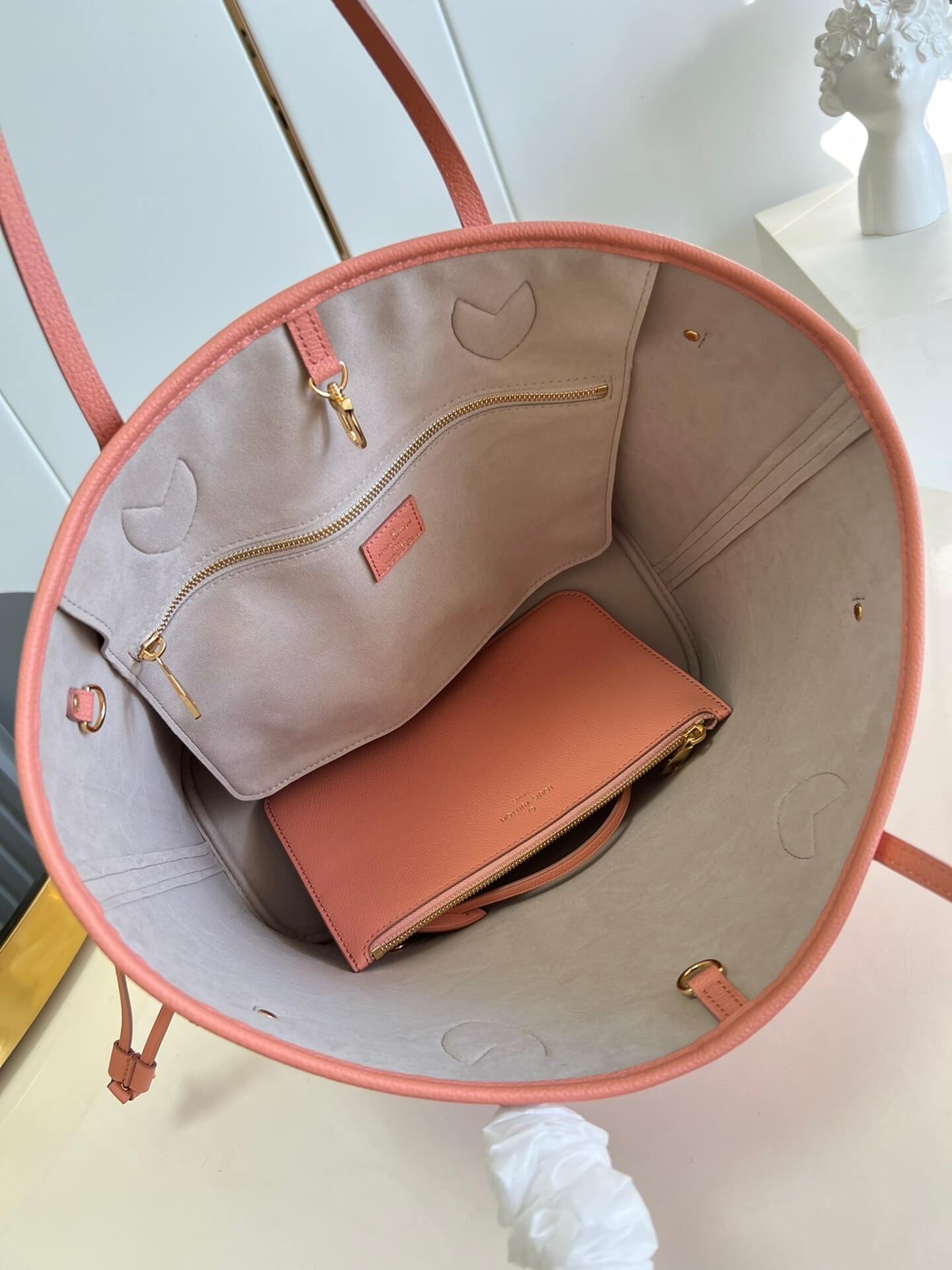 Louis Vuitton LV Monogram Empreinte Neverfull MM Tote Handbag M21579 Cream  / Rose Trianon M46329 Trianon Pink / Cream - Image 11